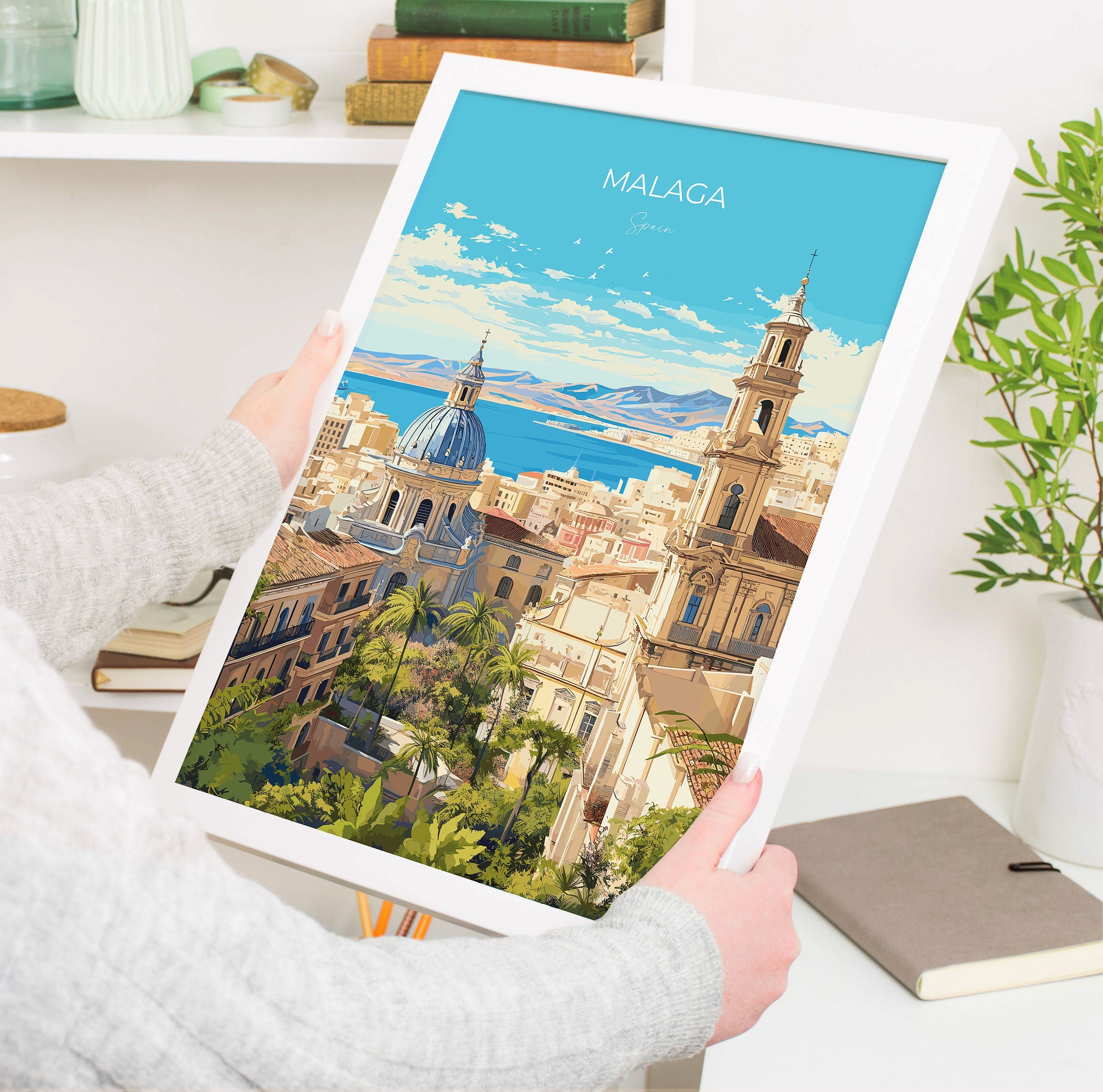 Malaga Travel Print, Travel Poster of Malaga, Spain, Malaga Gift, Spain Gift Art, Wall Art Print NQ Media Designs