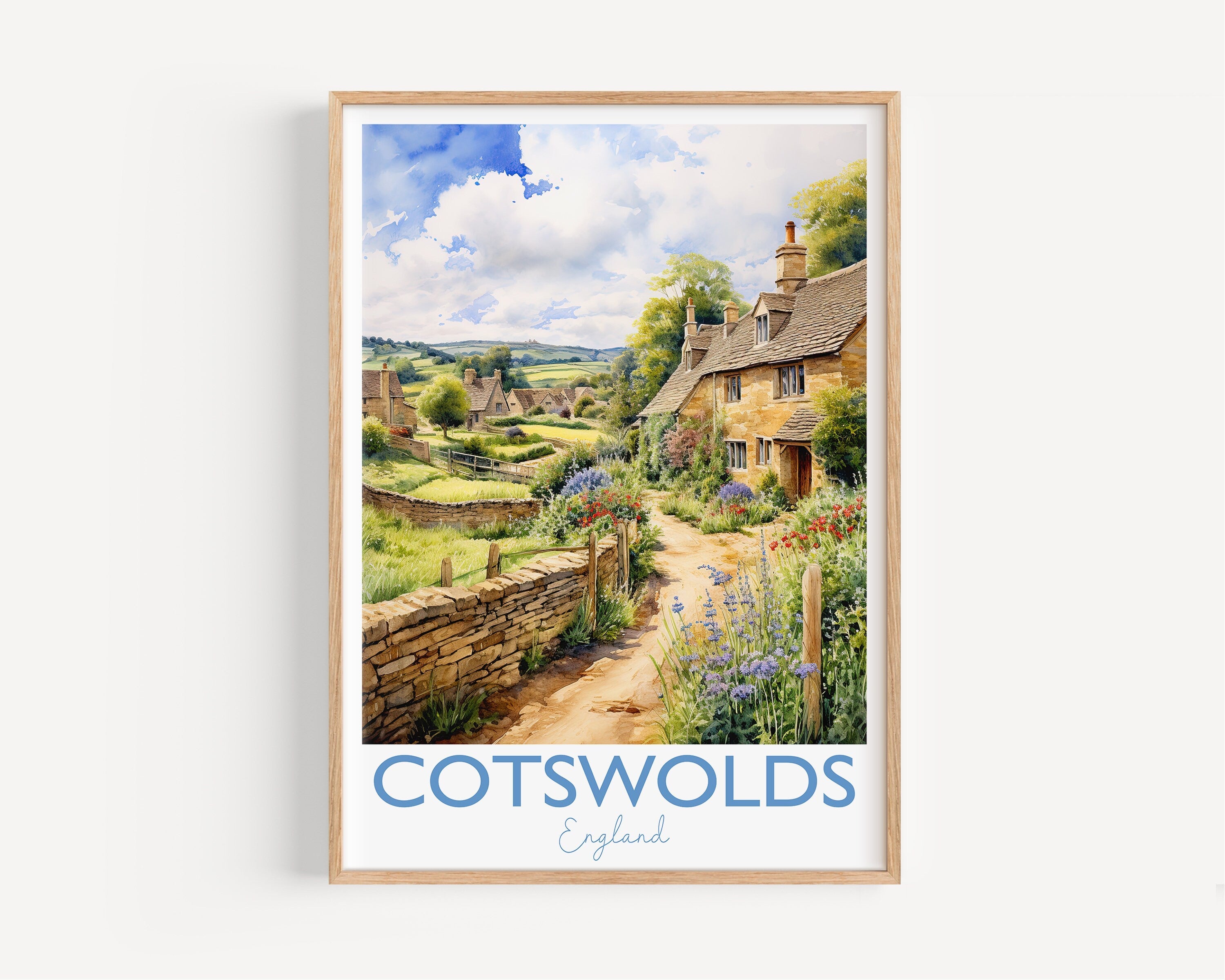 Cotswolds Print, Travel Poster of Cotswolds, England, Cotswolds Gift, Travel Watercolour Gift NQ Media Designs