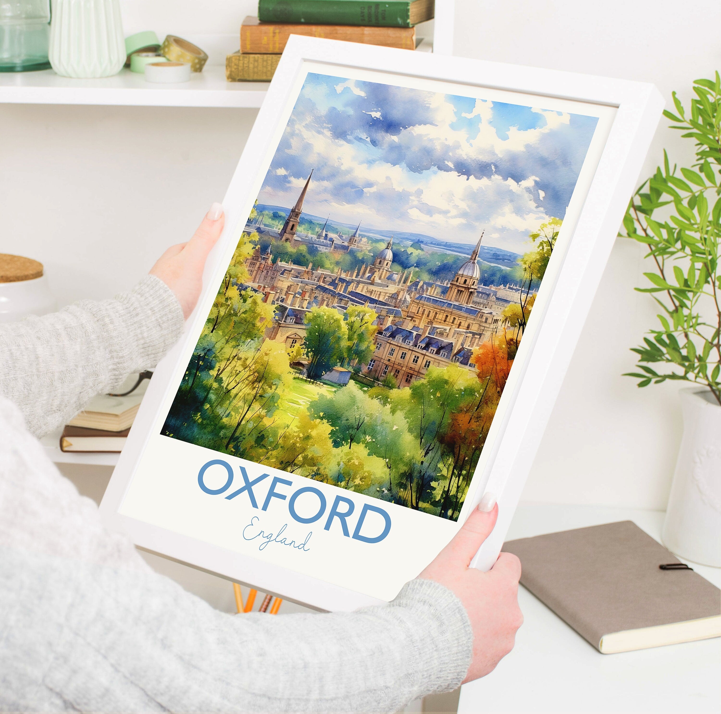 Oxford Poster, Travel Print of Oxford, England, Oxford Art Gift, Travel Watercolour Gift NQ Media Designs