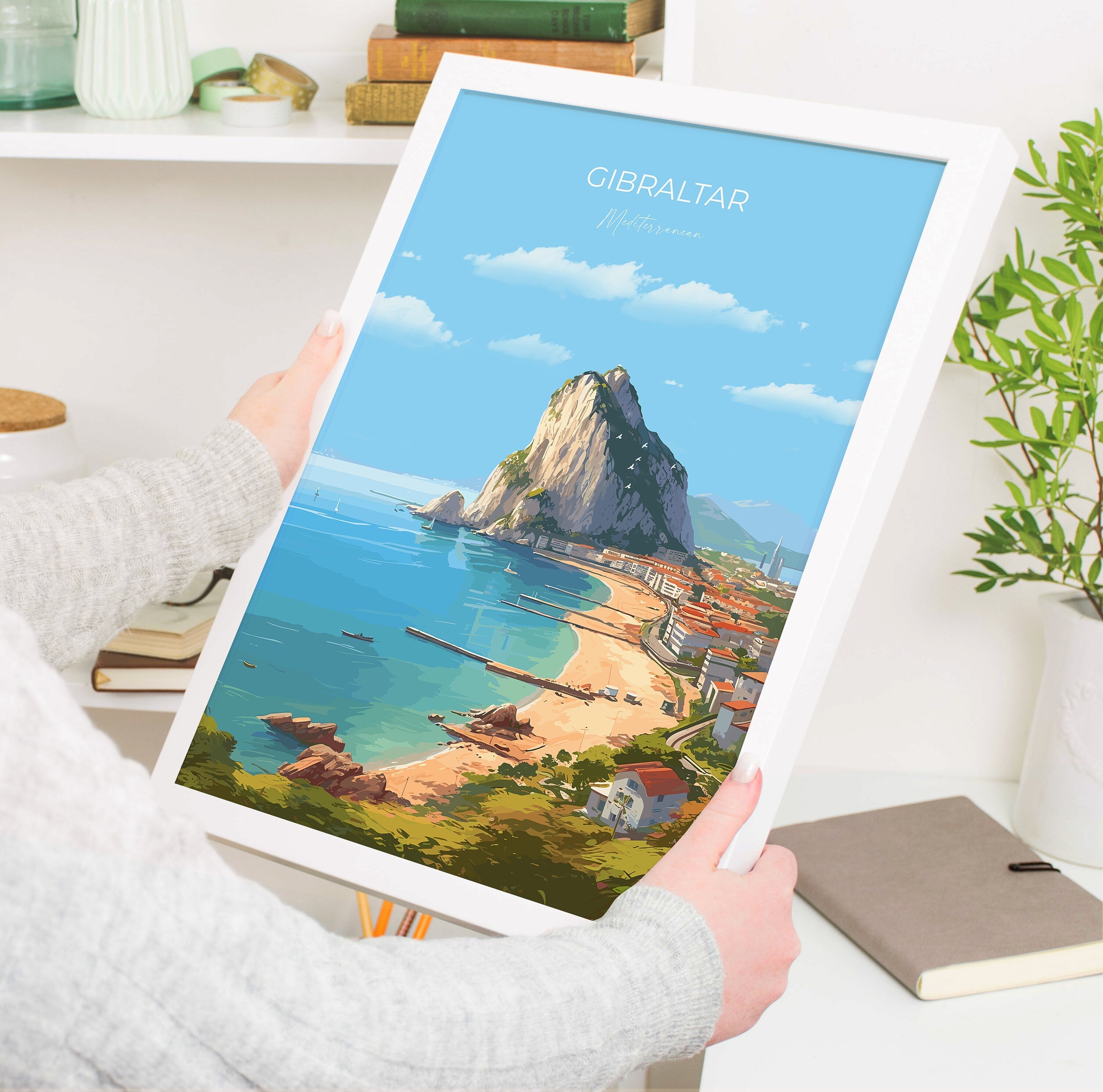 Gibraltar Travel Poster, Travel Print of Gibraltar, Mediterranean, Gibraltar Art, Gibraltar Gift, Wall Art Print NQ Media Designs