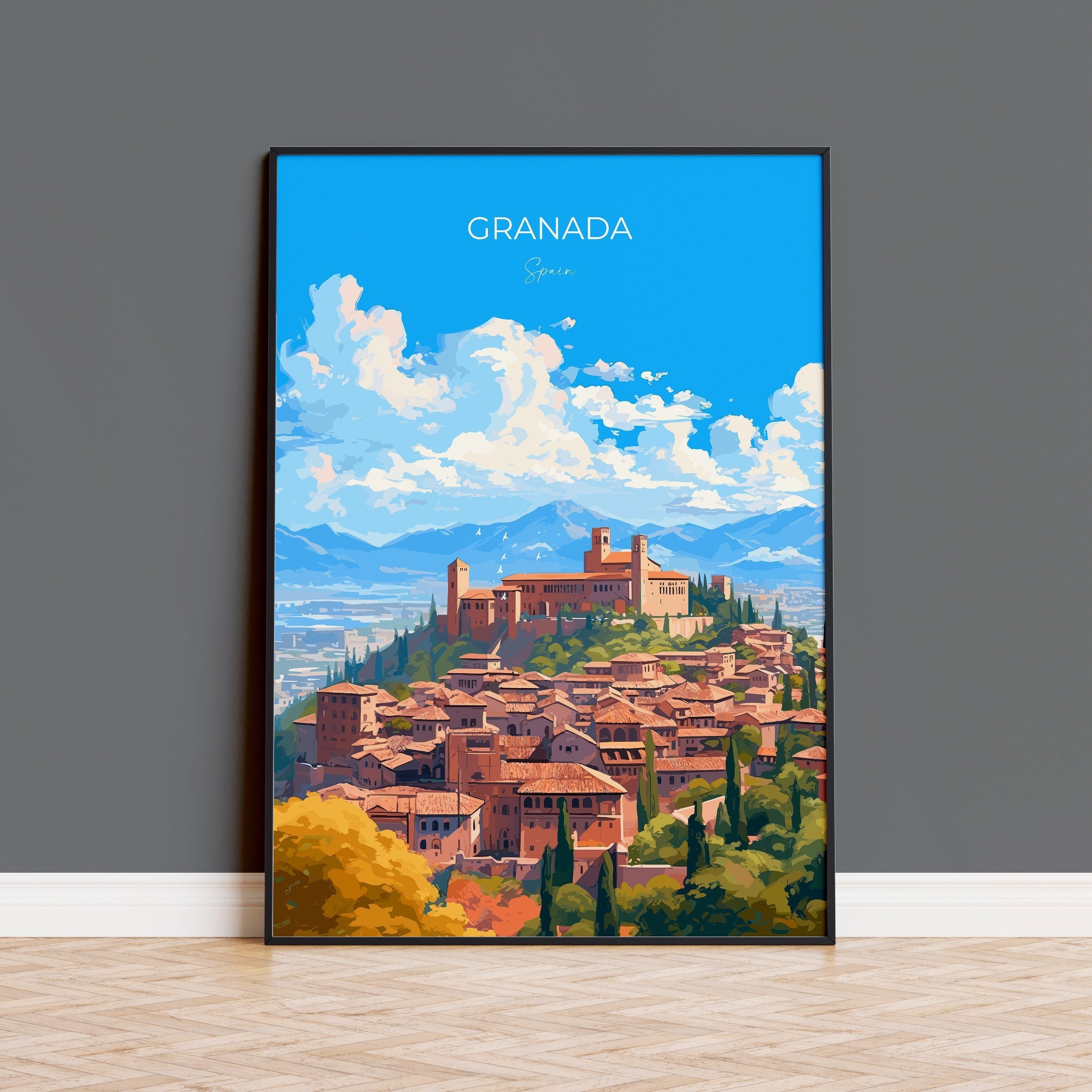 Granada Travel Poster, Travel Print of Granada , Spain Poster, GranadaGift, GranadaArt, Spain Art NQ Media Designs