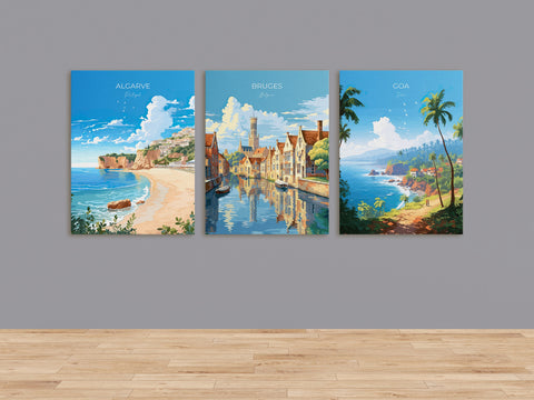 Travel Canvas Print Set | 3 Canvas Prints | Canvas Wall Art | Adventure Travel Art | Sydney, Los Angeles, Cape Town and many more!