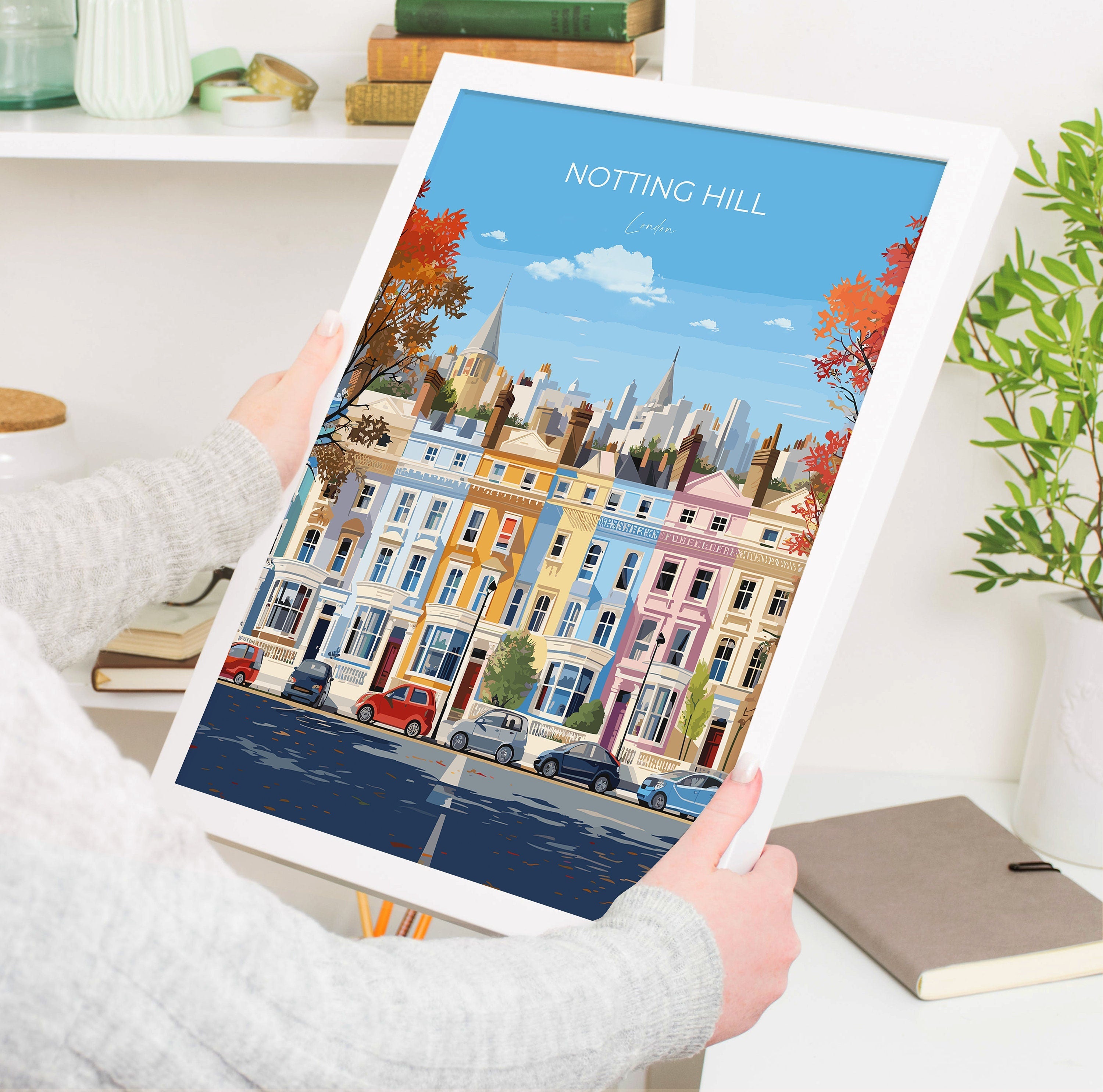 Notting Hill Travel Poster, Travel Print of Notting Hill, London Poster, Notting Hill Gift, Notting Hill Art, London Art UK Travel Gift NQ Media Designs