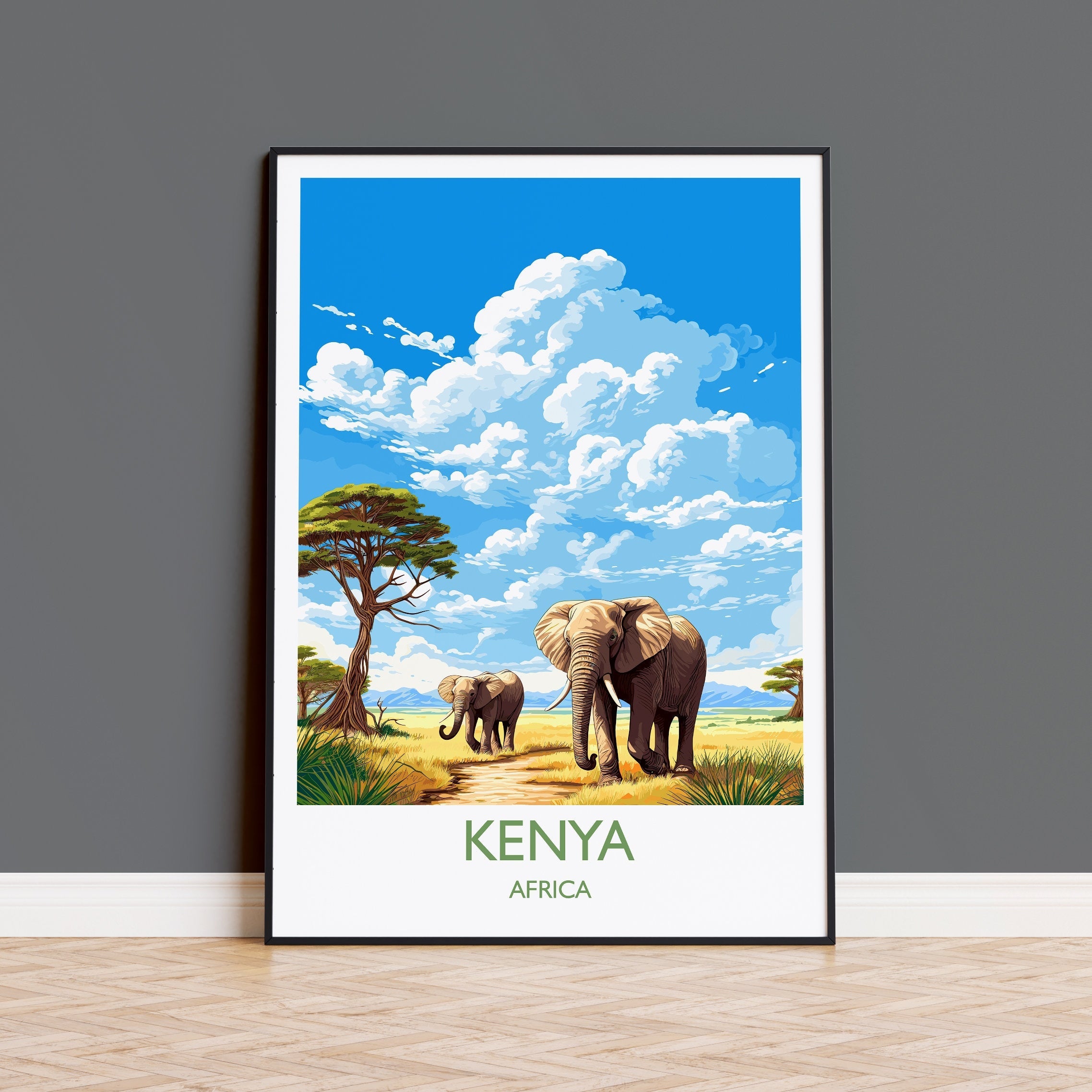 Kenya Travel Poster, Travel Print of Kenya, Kenya Gift, Africa, Africa Art Gift, Wall Art Print NQ Media Designs