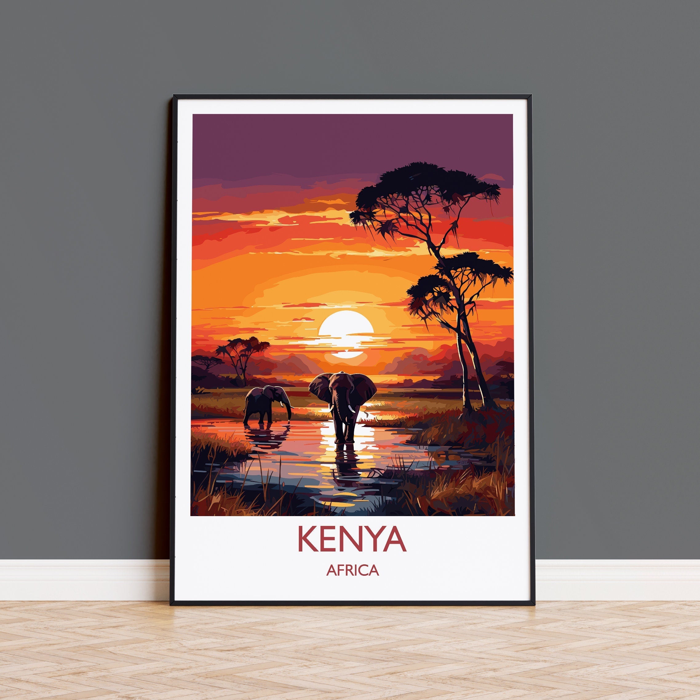 Kenya Travel Print, Travel Poster of Kenya, Kenya Gift, Kenya Sunset Africa, Africa Art Gift, Wall Art Print NQ Media Designs