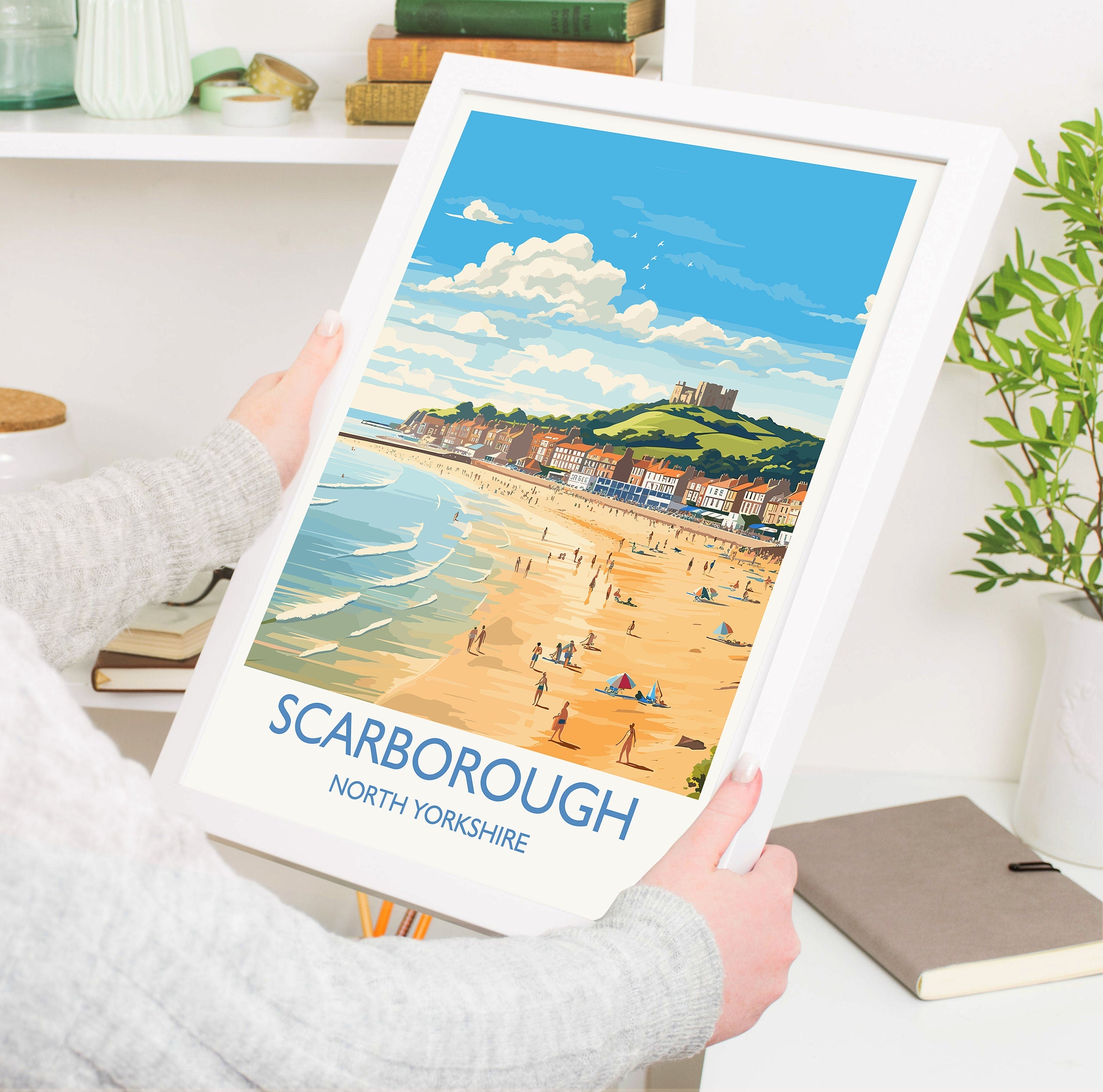 Scarborough Beach Travel Print, Travel Poster of Scarborough, North Yorkshire Gift, England, Norfolk Art, Scarborough Gift, Wall Art Print NQ Media Designs