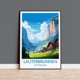 Lauterbrunnen Travel Print, Travel Poster of Lauterbrunnen, Lauterbrunnen Gift, Switzerland Art Gift,Wall Art Print NQ Media Designs
