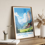 Lauterbrunnen Travel Print, Travel Poster of Lauterbrunnen, Lauterbrunnen Gift, Switzerland Art Gift,Wall Art Print NQ Media Designs