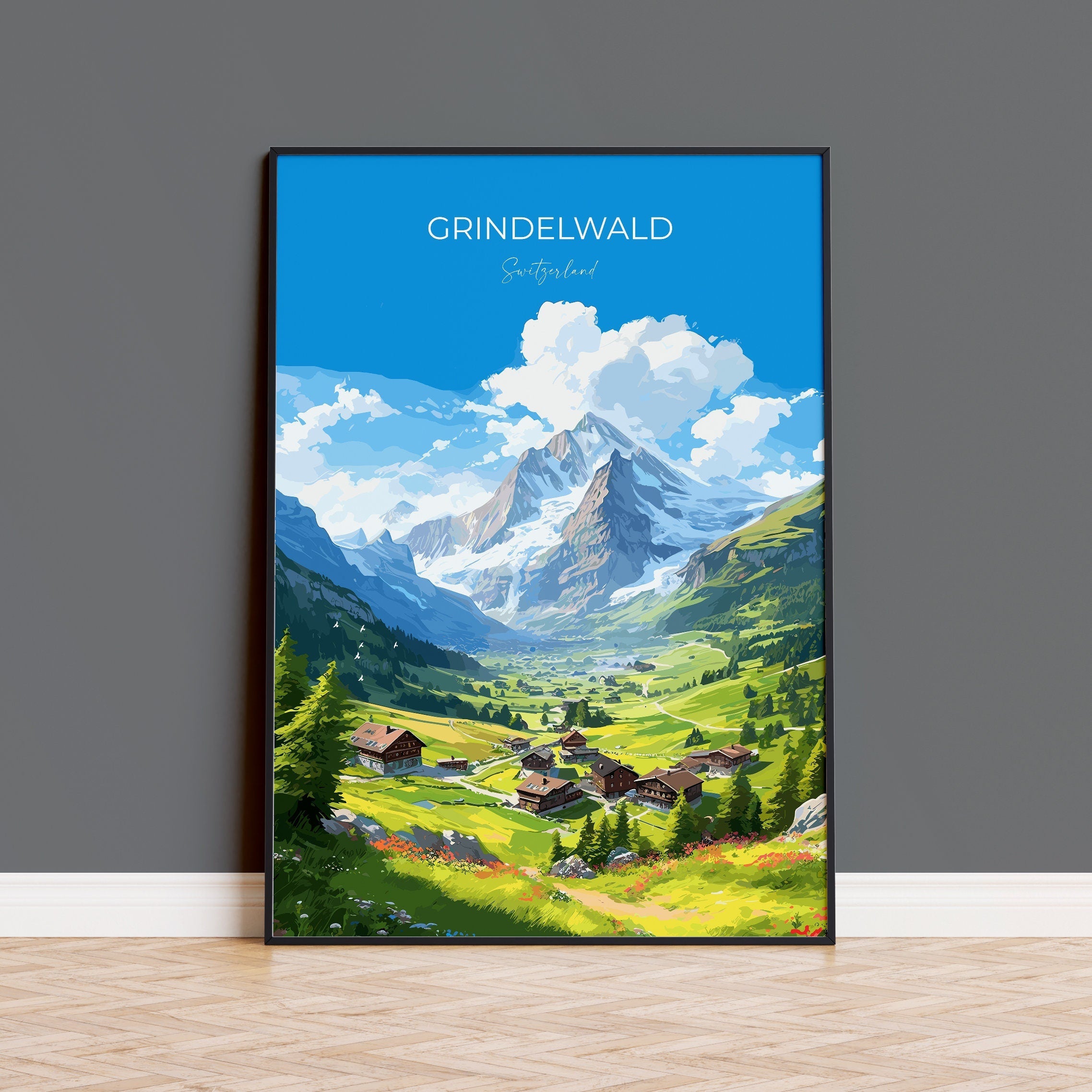 Grindelwald Travel Print, Travel Poster of Grindelwald, Grindelwald Gift, Switzerland Art Gift, Wall Art Print NQ Media Designs
