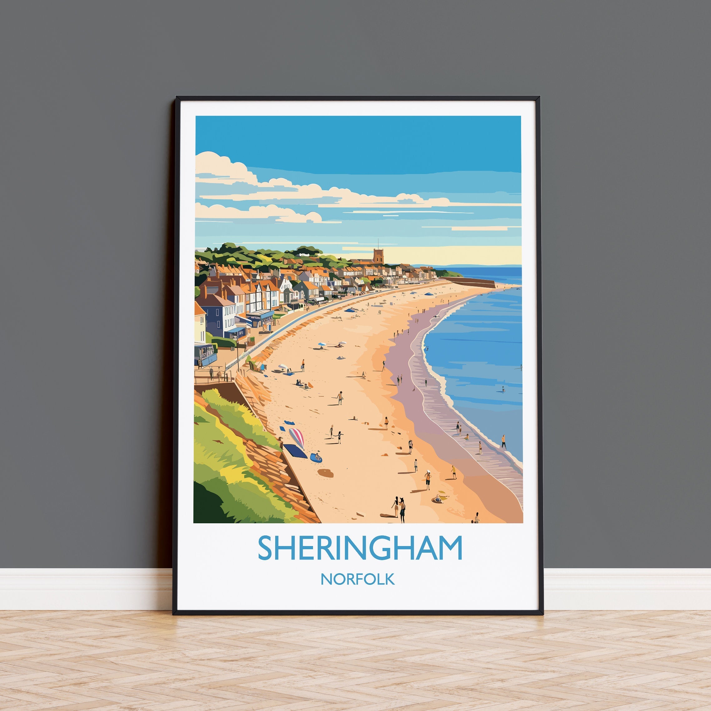 Sheringham Beach Travel Print, Travel Poster of Sheringham , Norfolk Gift, England, Norfolk Art, Sheringham Gift, Wall Art Print NQ Media Designs