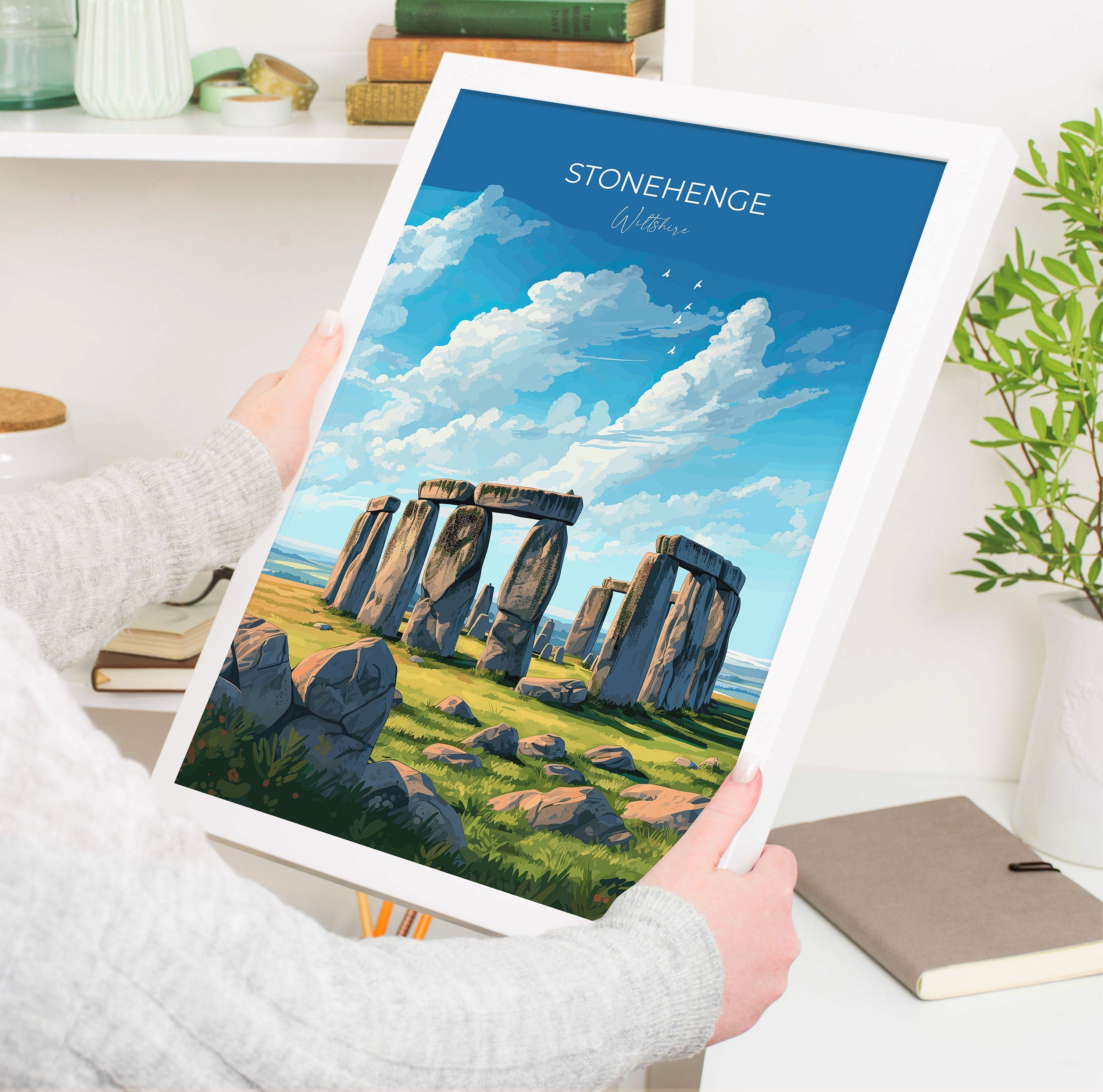 Stonehenge Travel Print, Travel Poster of Stonehenge, England, Wiltshire, Stonehenge Gift, Wall Art Print NQ Media Designs