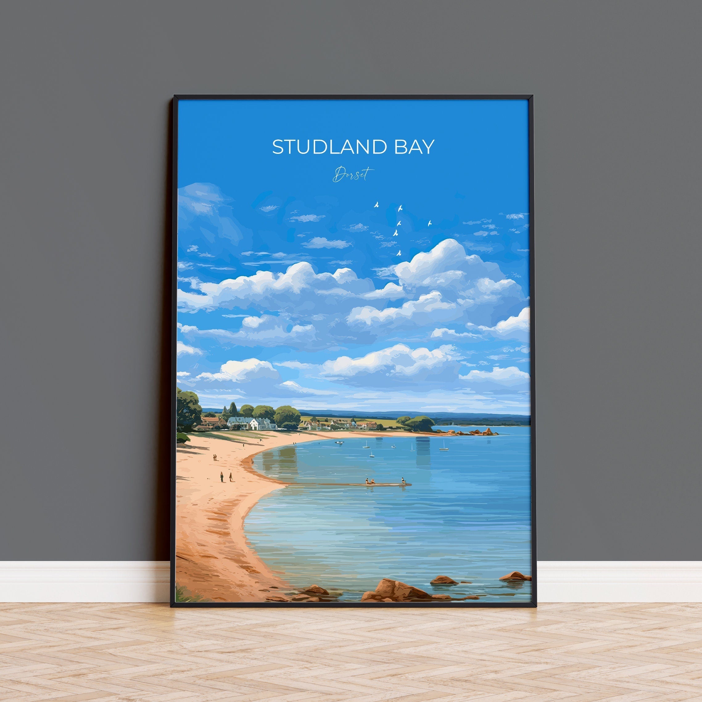 Studland Bay Travel Poster, Travel Print of Studland Bay, England, Dorset Coast Art, Dorset Gift, Wall Art Print NQ Media Designs