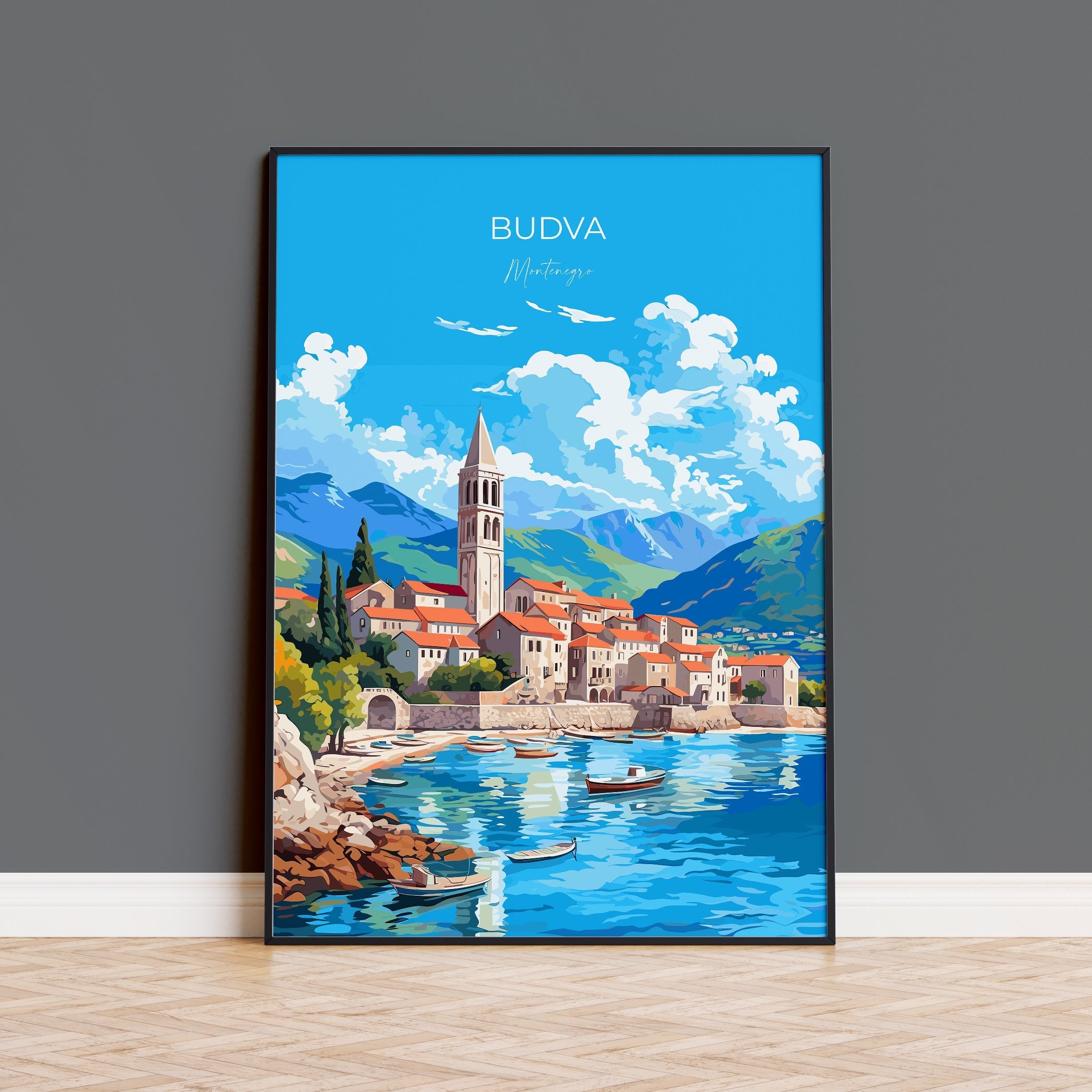 Budva Travel Poster, Budva Travel Print, Montenegro Art Gift, Europe Art, Budva Gift, Wall Art Print NQ Media Designs