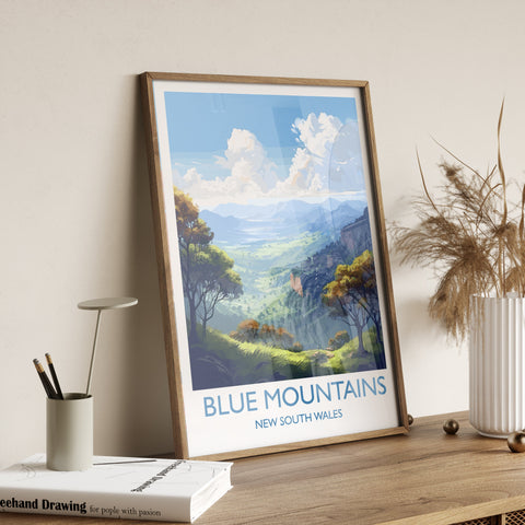 Blue Mountains Poster, Travel Print of Blue Mountains, New South Wales, Blue Mountains Gift, Australia Art Gift