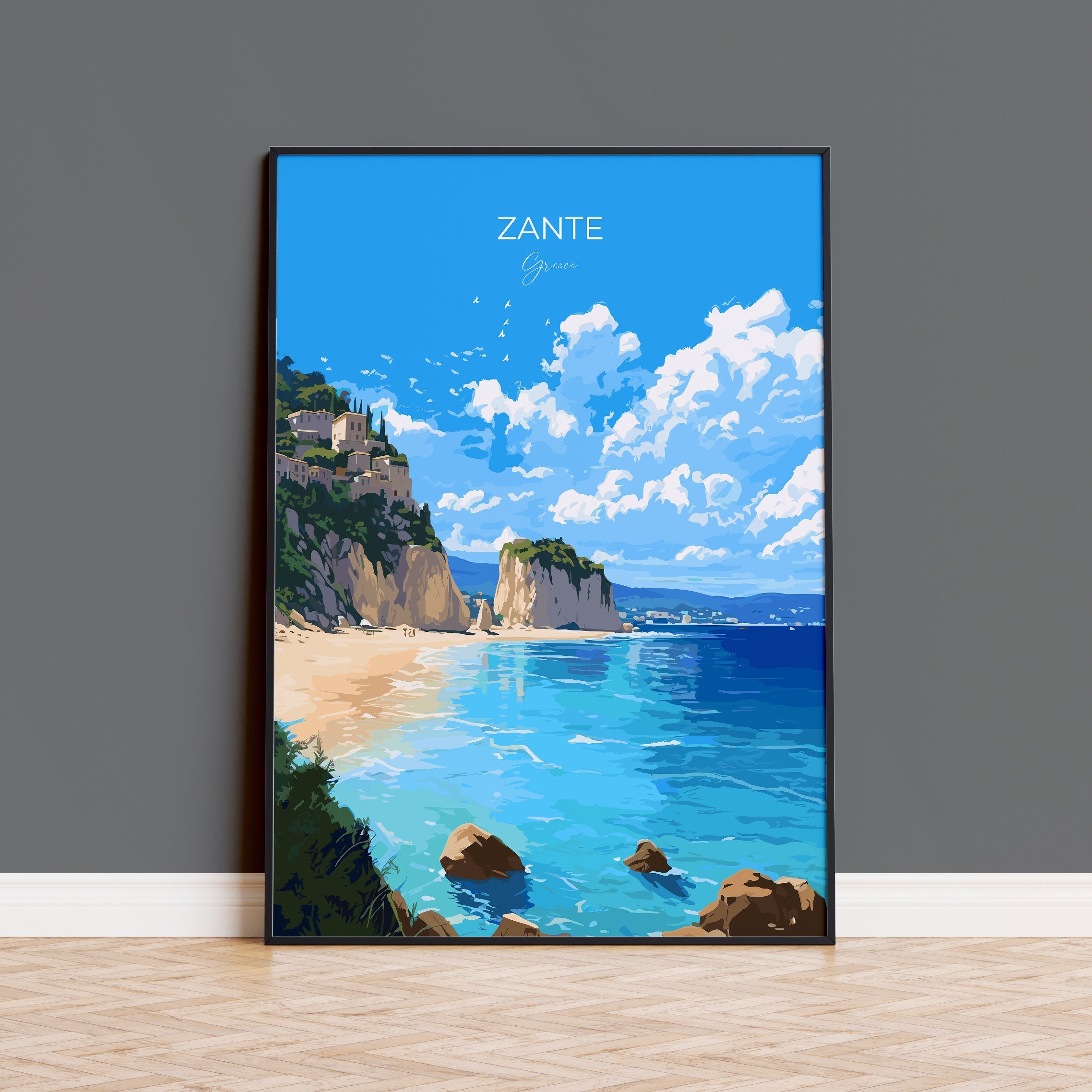 Zante Travel Print, Travel Poster of Zante, Greece Gift, Greek Islands Art, Zante Gift, Wall Art Print NQ Media Designs
