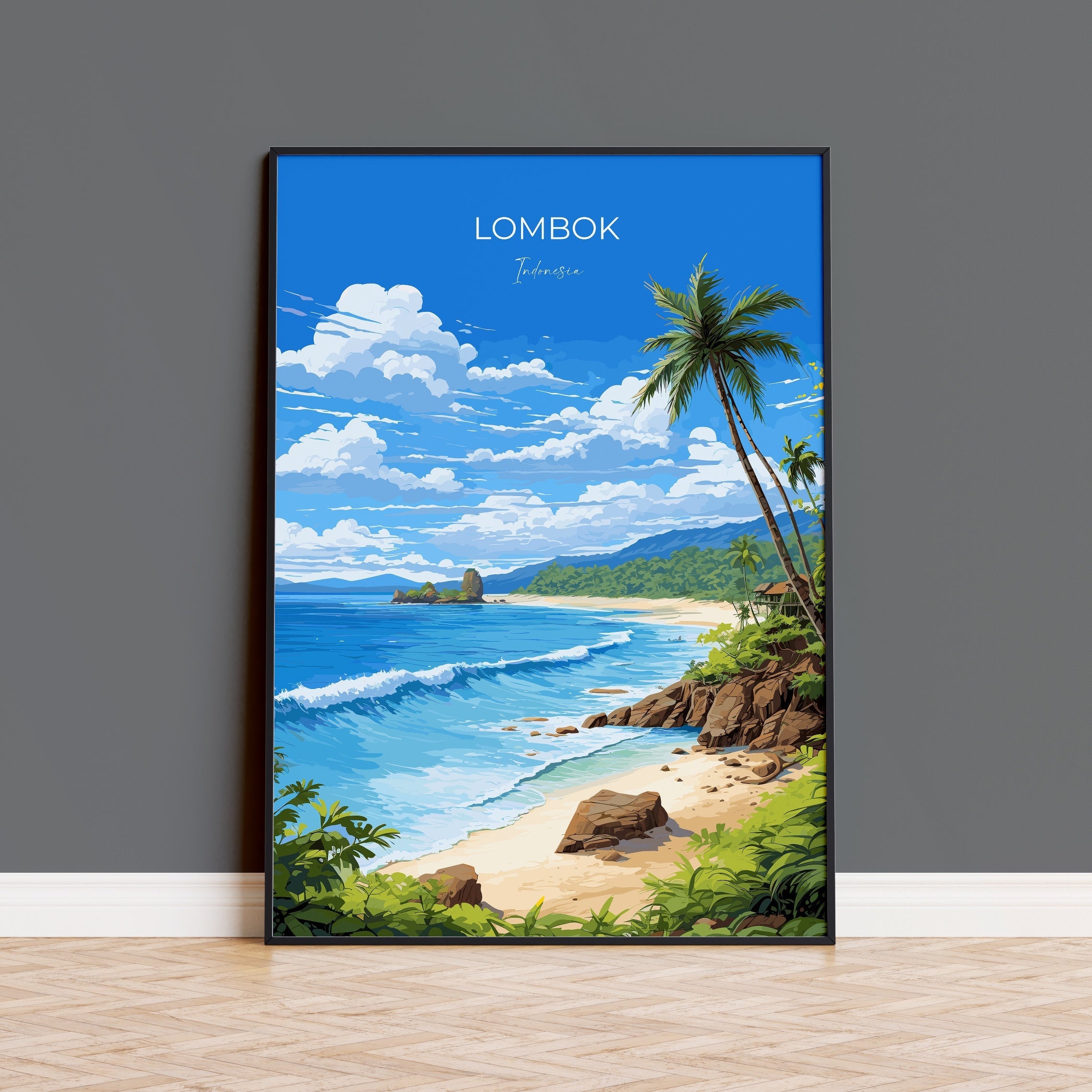 Lombok Print, Travel Poster of Lombok, Indonesia, Lombok Gift, Indonesia Art Gift, Travel Gift, Wall Art Print NQ Media Designs