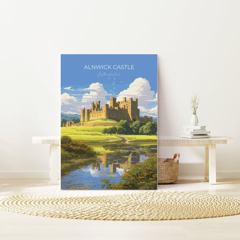 Alnwick Castle Travel Print, Travel Poster of Alnwick Castle, Northumberland Art Gift, England, Alnwick Castle Gift, Wall Art Print