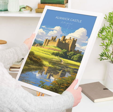 Alnwick Castle Travel Print, Travel Poster of Alnwick Castle, Northumberland Art Gift, England, Alnwick Castle Gift, Wall Art Print