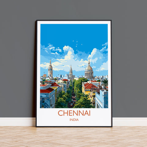 Chennai Travel Print, Travel Poster of Chennai, India, Chennai Art Gift, Wall Art Print