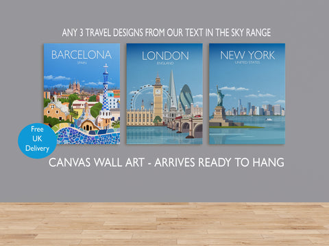 Travel Canvas Print Set | 3 Canvas Prints | Canvas Wall Art | Adventure Travel Art | Sydney, Los Angeles, Cape Town and many more!