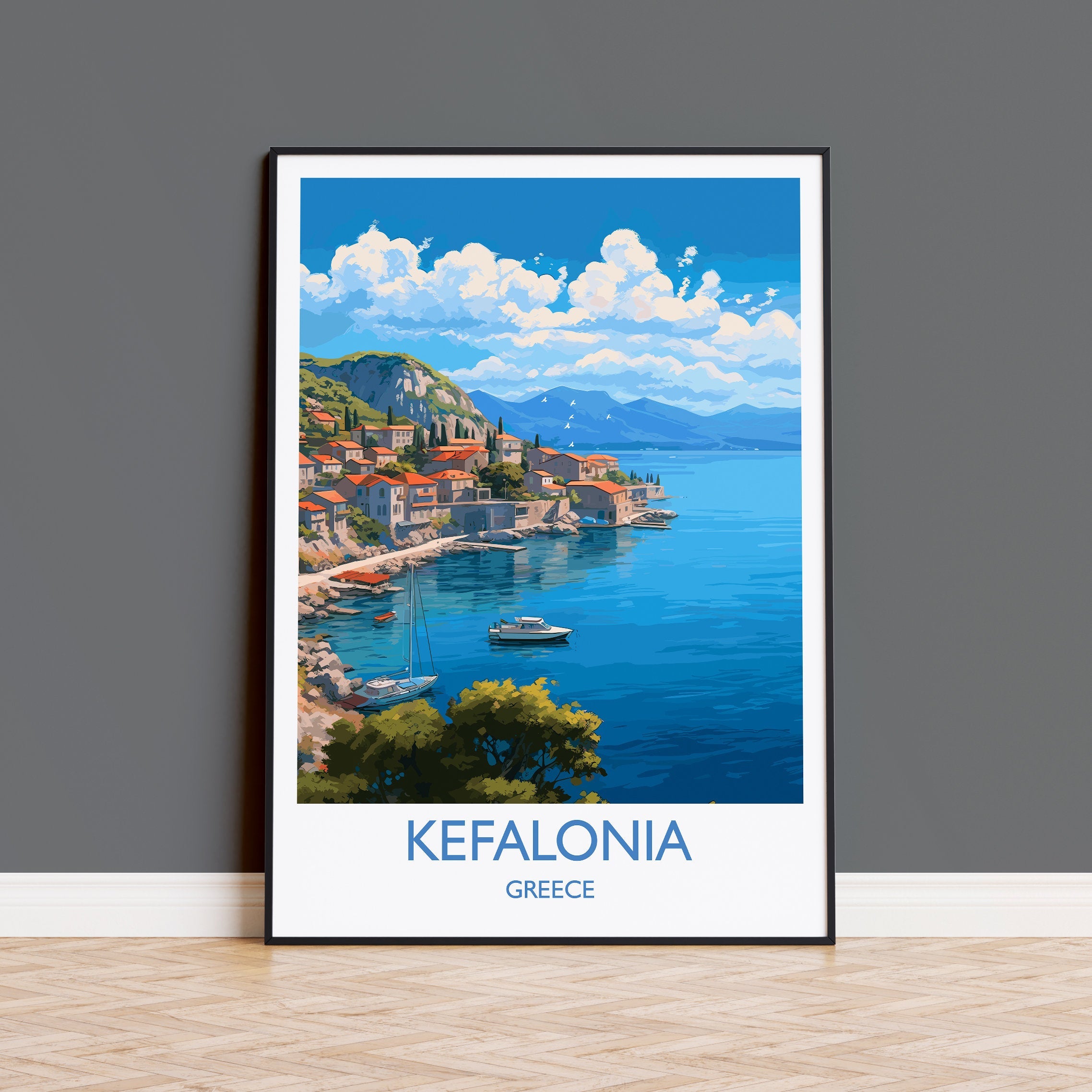 Kefalonia Print, Travel Poster of Kefalonia, Greece, Kefalonia Gift Art, Wall Art Print NQ Media Designs