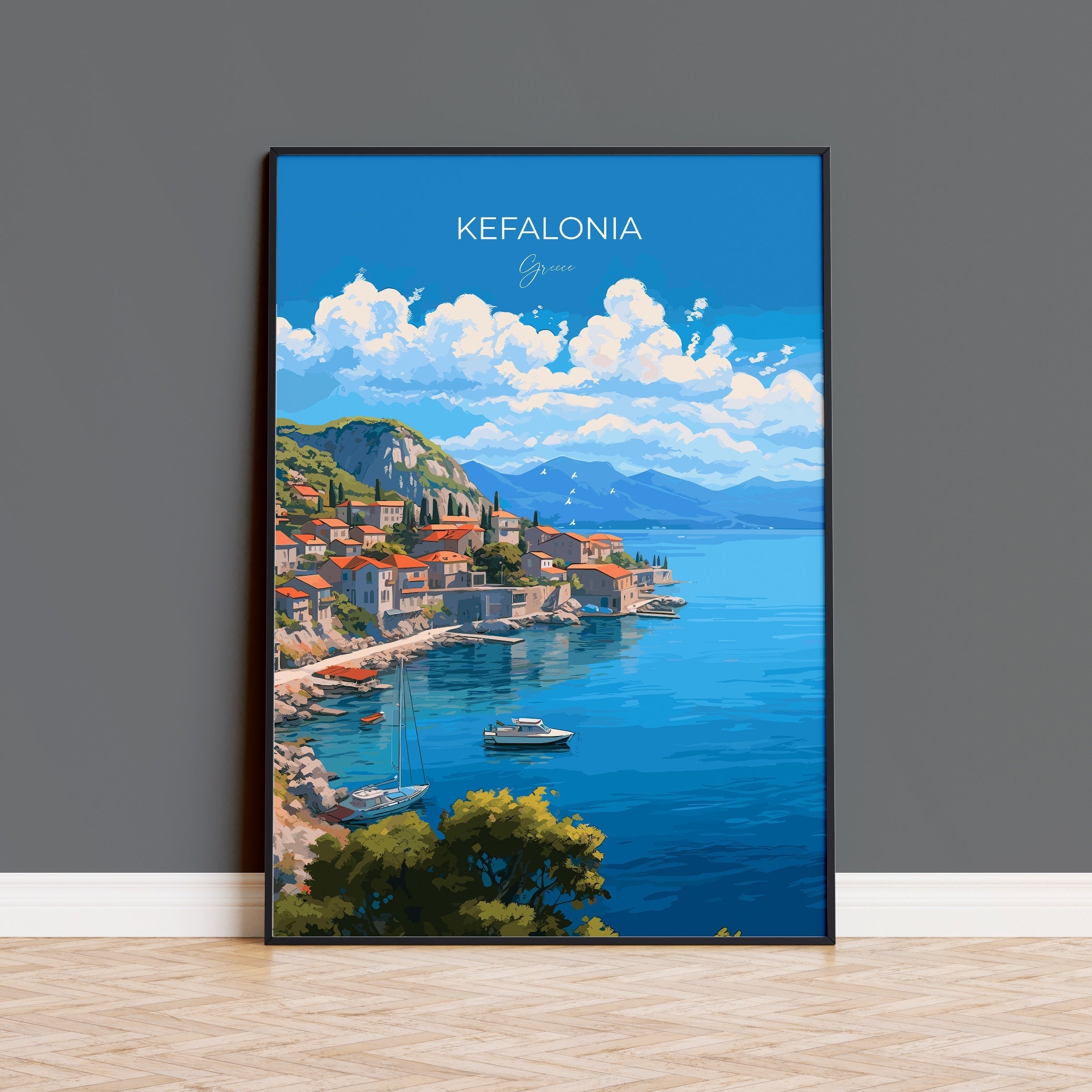 Kefalonia Print, Travel Poster of Kefalonia, Greece, Kefalonia Gift Art, Wall Art Print NQ Media Designs