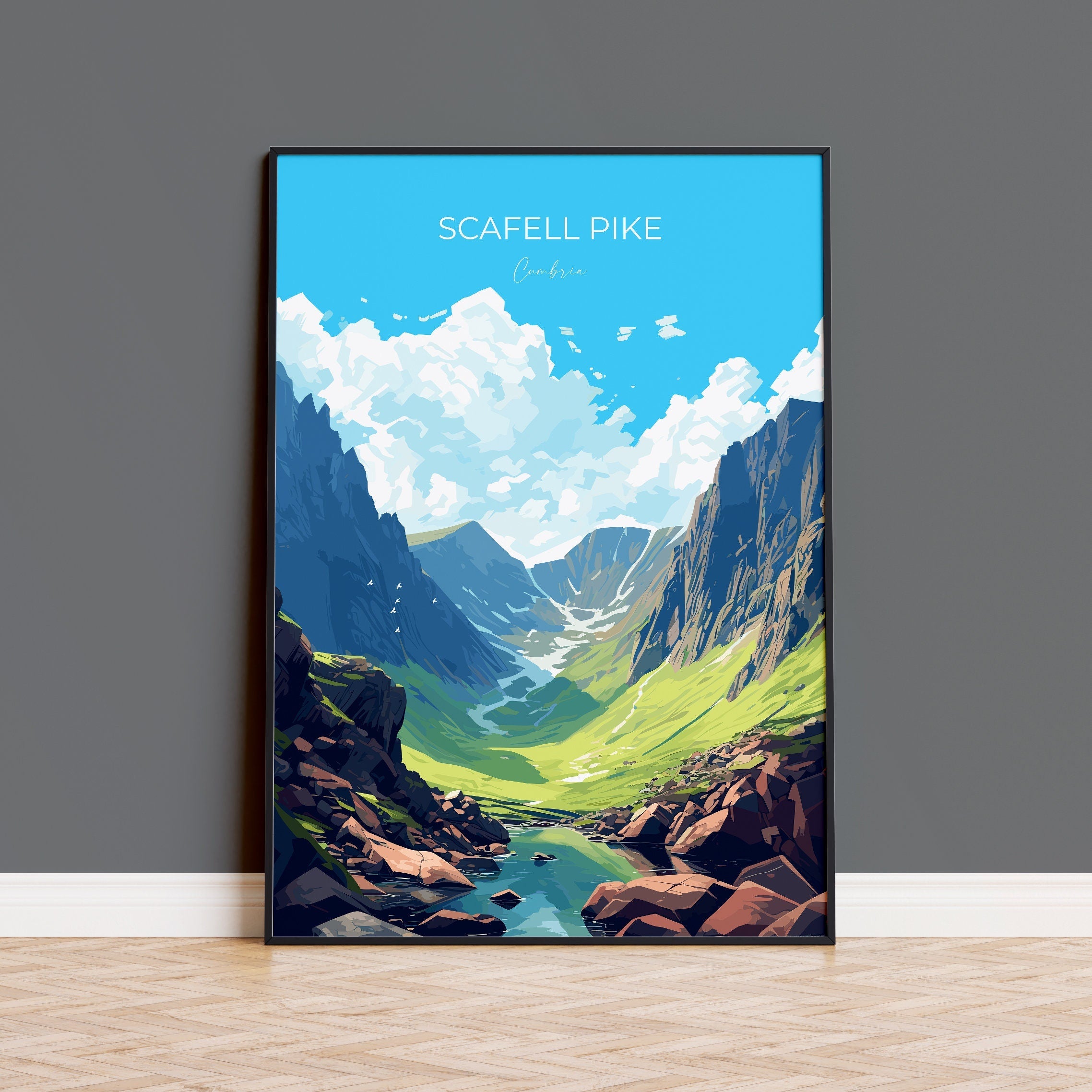 Scafell Pike Travel Poster, Scafell Pike Travel Print, England, Cumbria Art, Scafell Pike Gift, Lake District Gift, Wall Art Print NQ Media Designs