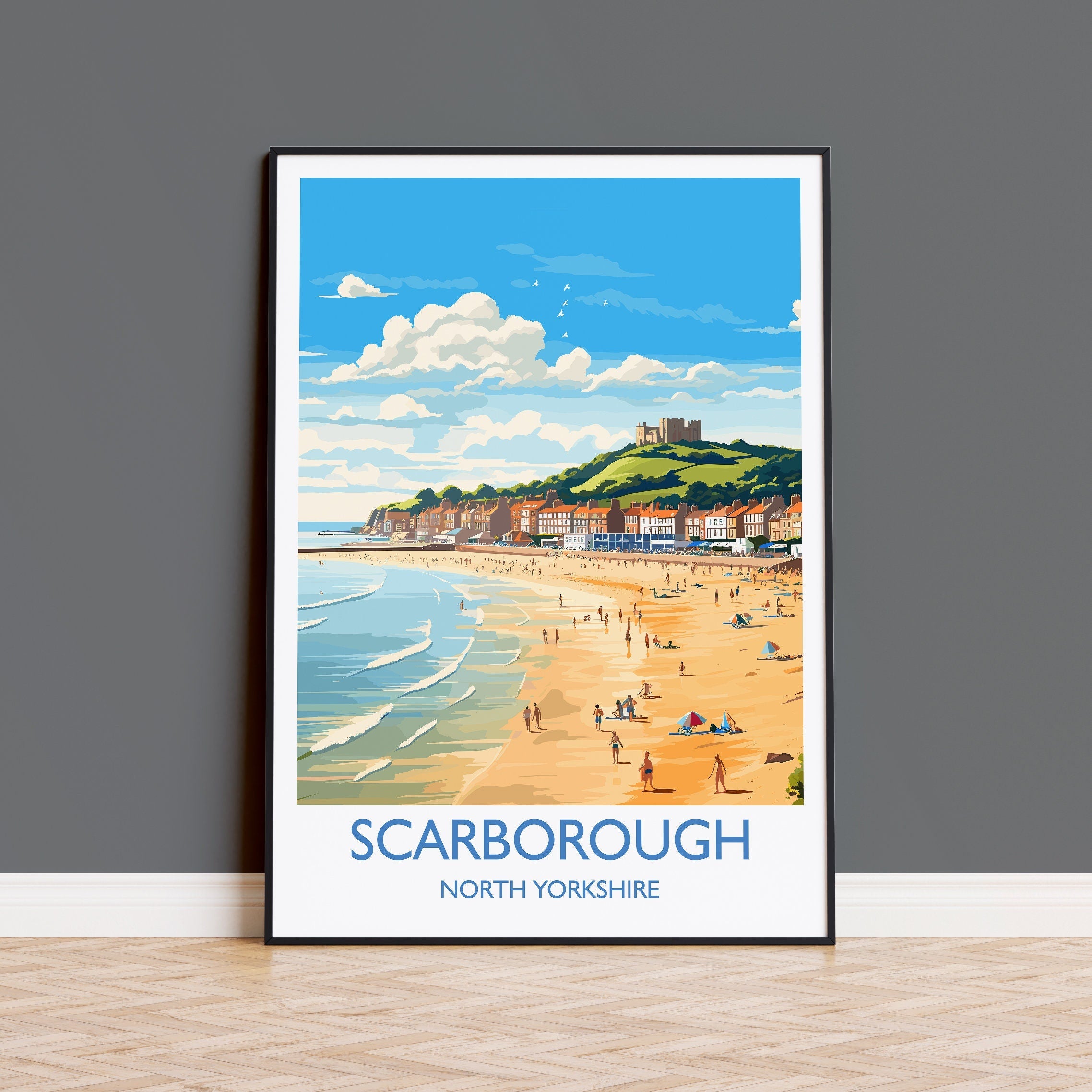 Scarborough Beach Travel Print, Travel Poster of Scarborough, North Yorkshire Gift, England, Norfolk Art, Scarborough Gift, Wall Art Print NQ Media Designs
