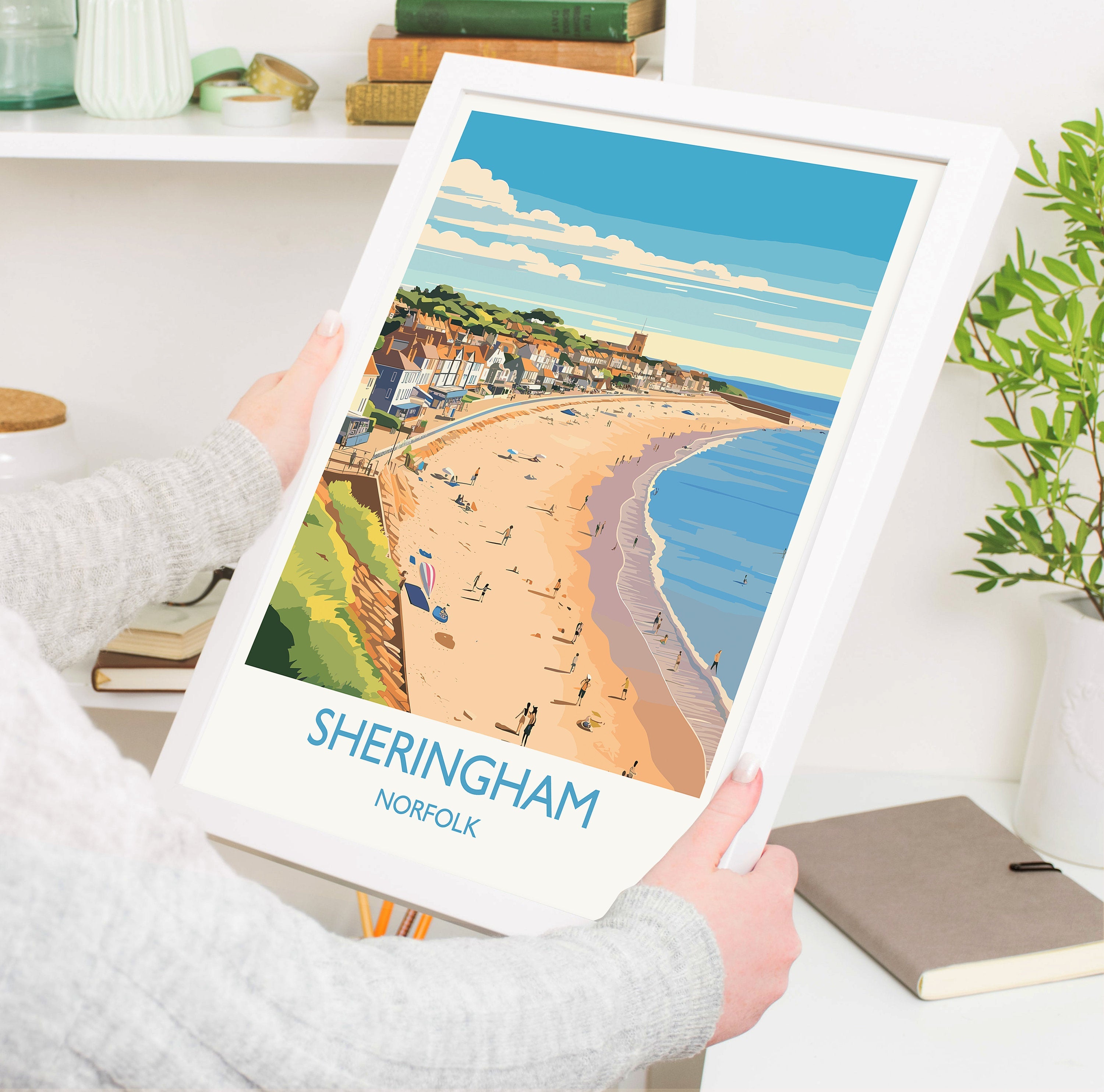 Sheringham Beach Travel Print, Travel Poster of Sheringham , Norfolk Gift, England, Norfolk Art, Sheringham Gift, Wall Art Print NQ Media Designs