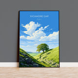 Sycamore Gap Travel Print, Travel Poster of Sycamore Gap, Northumberland, England, Sycamore Gap Gift, Wall Art Print NQ Media Designs