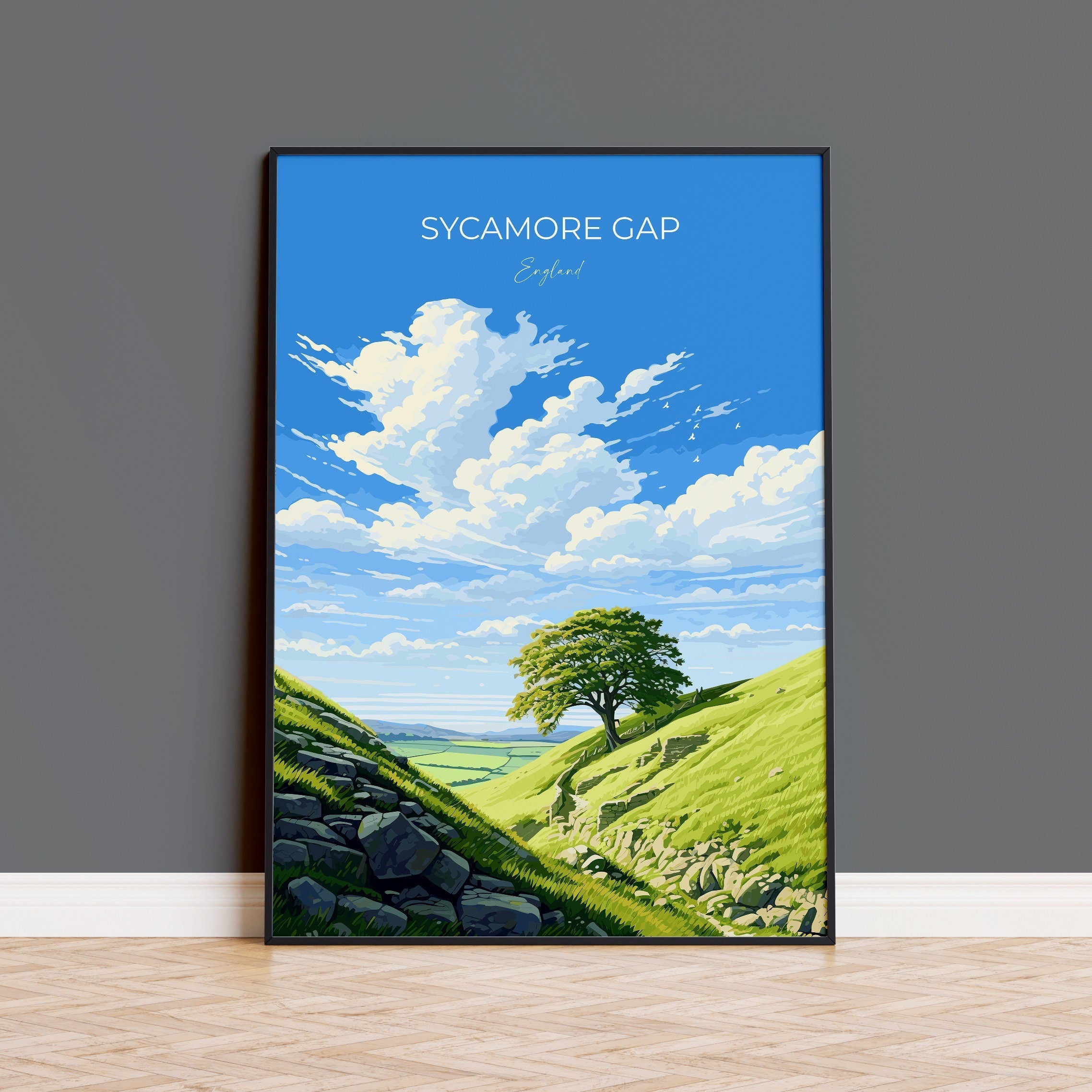 Sycamore Gap Travel Print, Travel Poster of Sycamore Gap, Northumberland, England, Sycamore Gap Gift, Wall Art Print NQ Media Designs