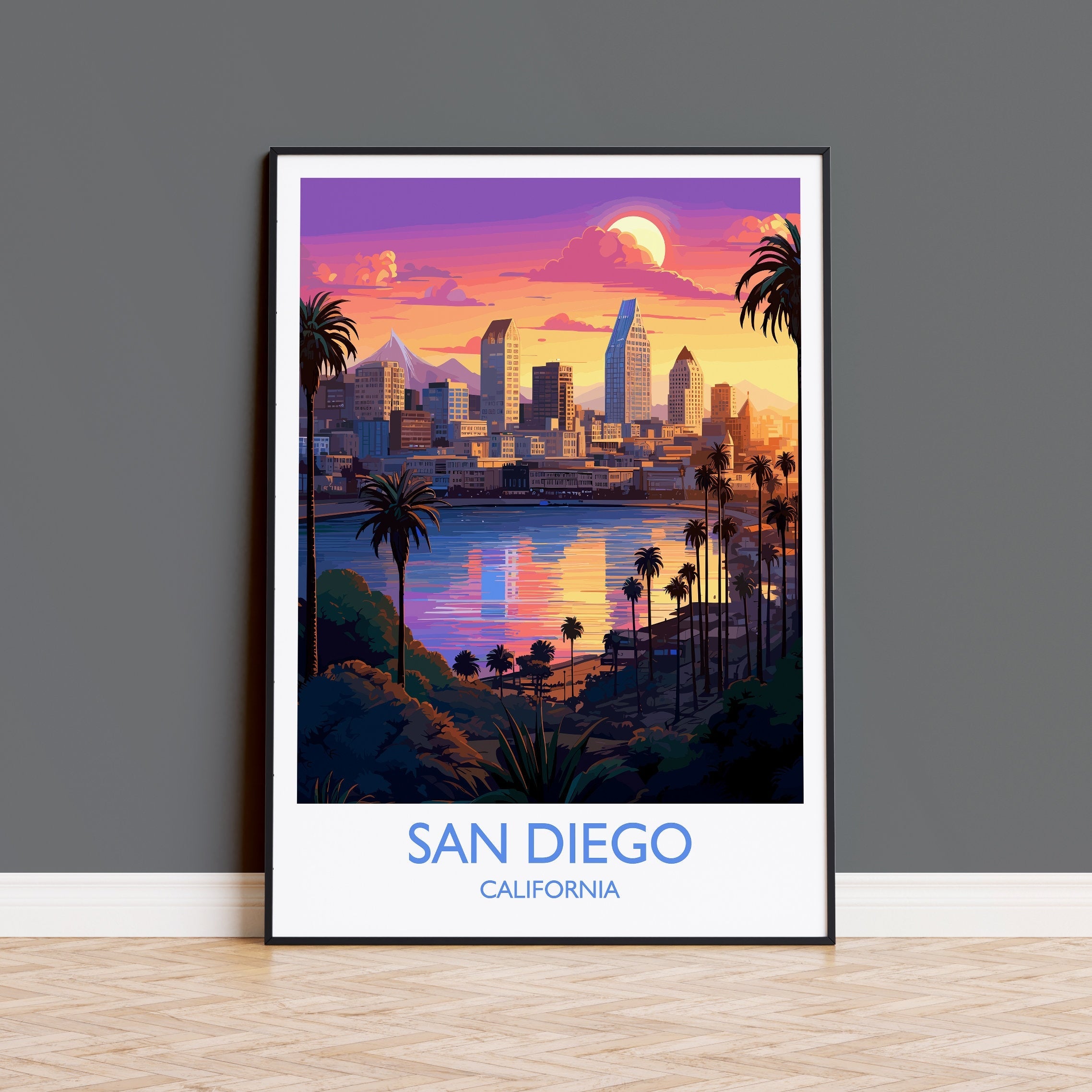 San Diego Travel Poster, Travel Print of San Diego, California, San Diego Gift, USA Gift, Wall Art Print NQ Media Designs