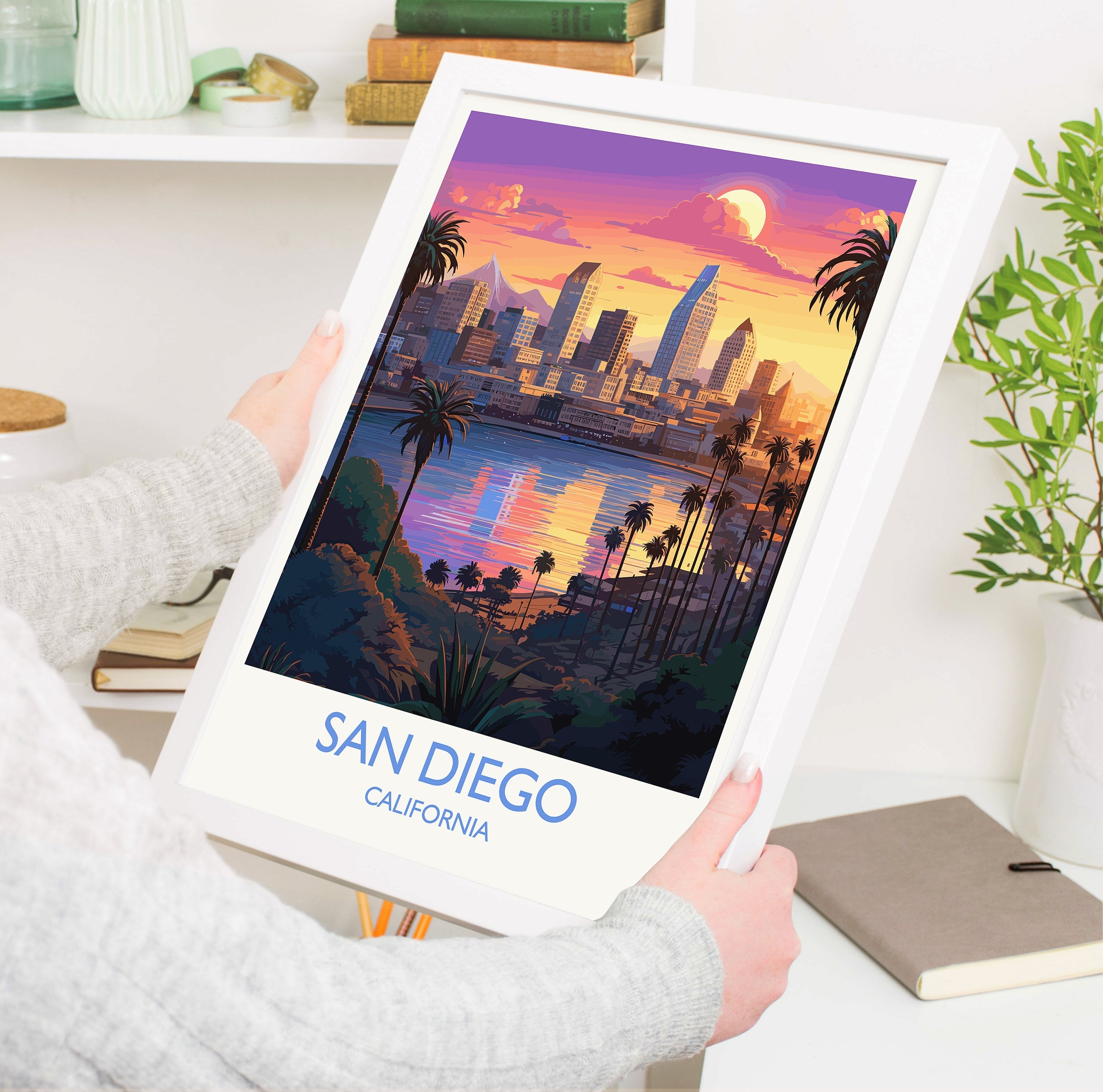 San Diego Travel Poster, Travel Print of San Diego, California, San Diego Gift, USA Gift, Wall Art Print NQ Media Designs