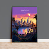 San Diego Travel Poster, Travel Print of San Diego, California, San Diego Gift, USA Gift, Wall Art Print NQ Media Designs