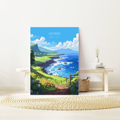 Azores Travel Print, Travel Poster of Azores, Atlantic Ocean, Azores Gift, Wall Art Print