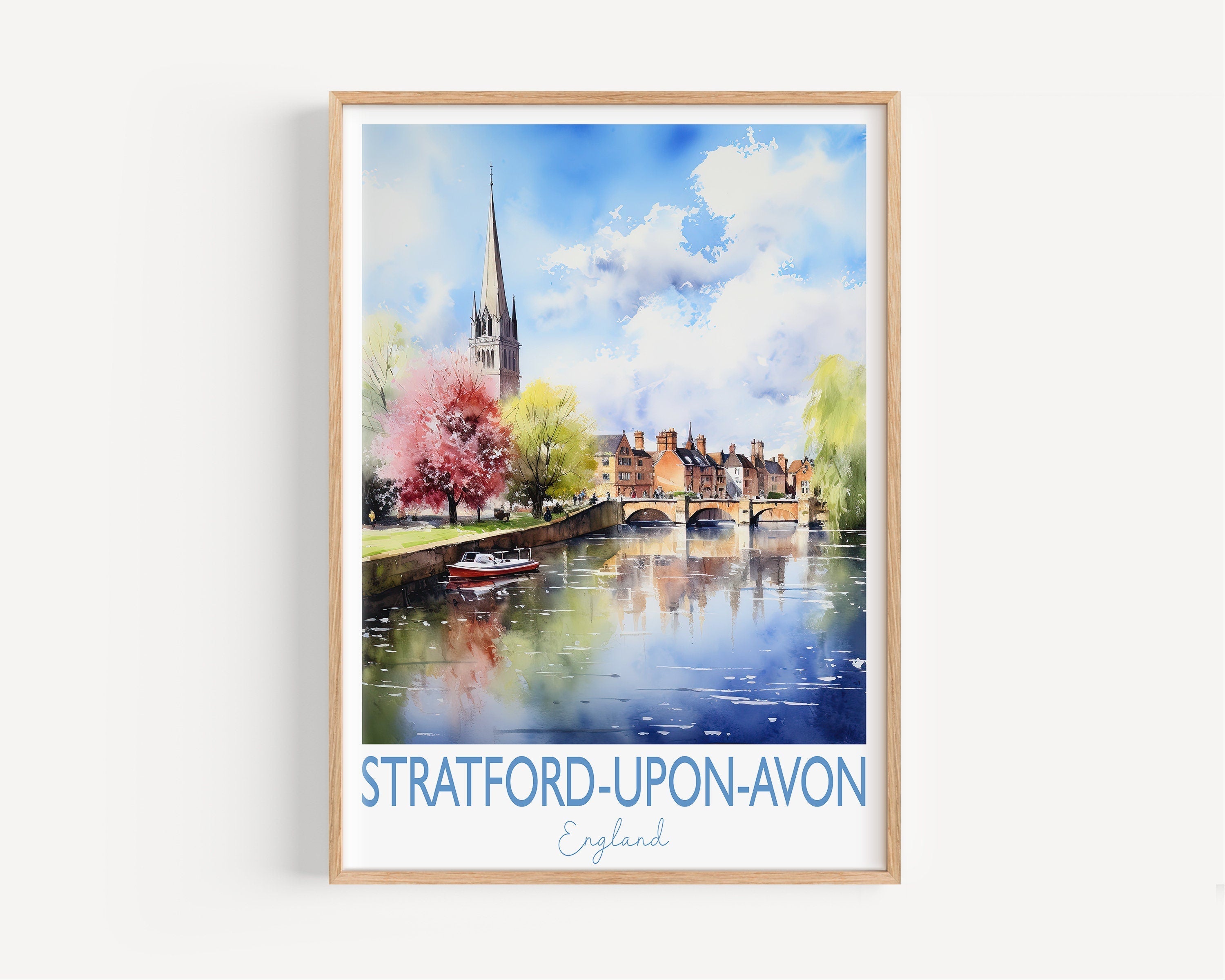 Stratford upon Avon Poster, Travel Print of Stratford upon Avon, England, Stratford upon Avon Gift, Travel Watercolour Gift NQ Media Designs