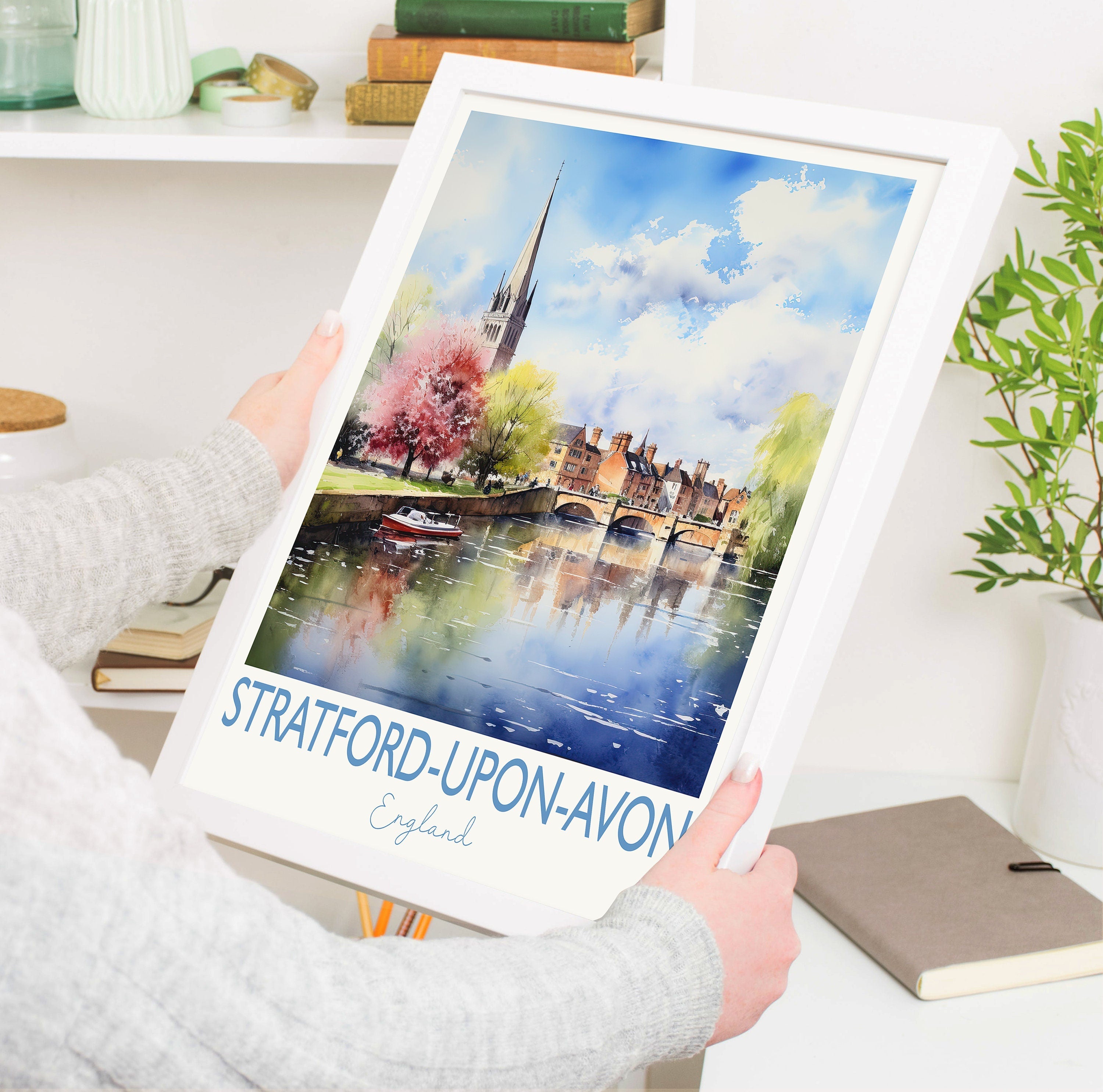 Stratford upon Avon Poster, Travel Print of Stratford upon Avon, England, Stratford upon Avon Gift, Travel Watercolour Gift NQ Media Designs