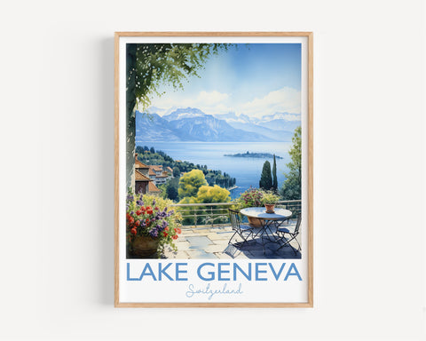 Lake Geneva Poster, Travel Print of Lake Geneva, Lake Geneva, Switzerland, Lake Geneva Art Gift, Switzerland Travel Watercolour Gift
