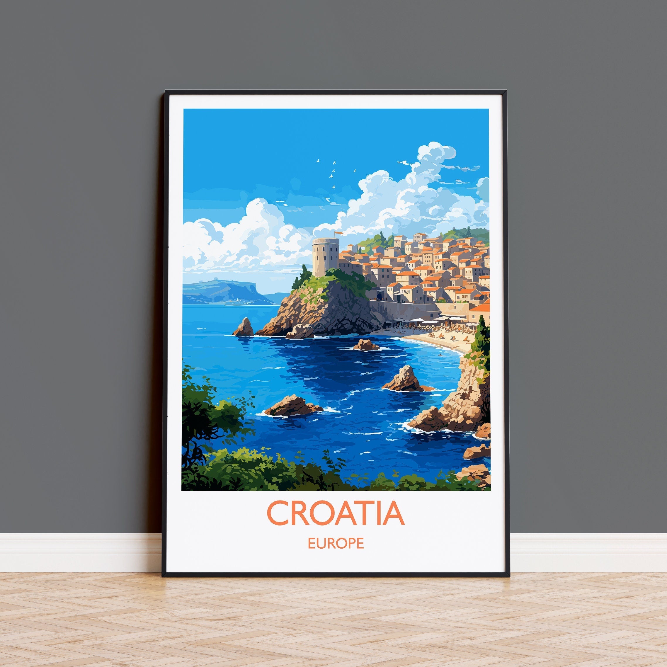 Croatia Poster, Travel Print of Croatia, Croatia Art Gift, Dalmatian coast gift, Europe Wall Art, Travel Gift NQ Media Designs