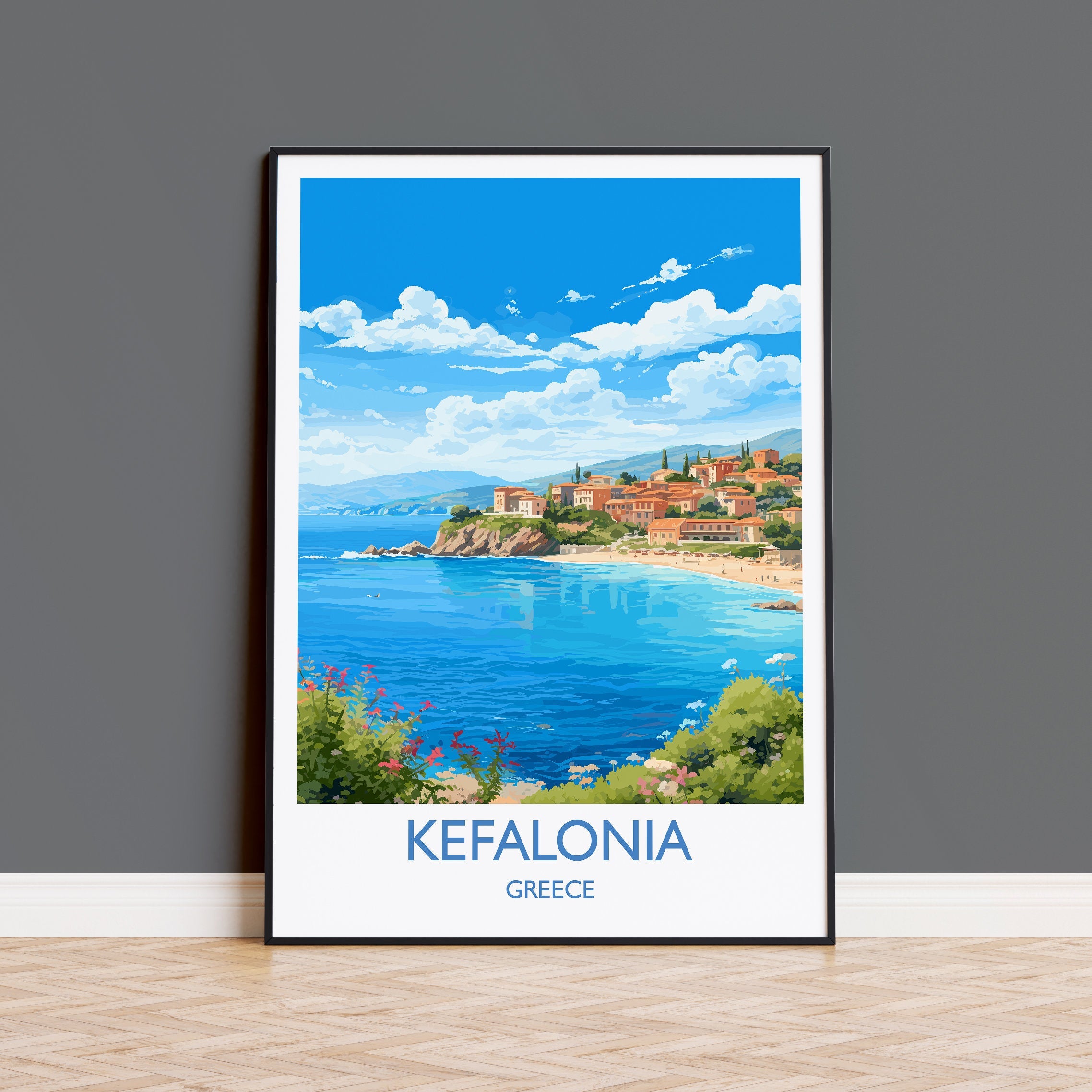 Kefalonia Travel Print, Travel Poster of Kefalonia, Greece, Kefalonia Art Gift, Wall Art Print NQ Media Designs