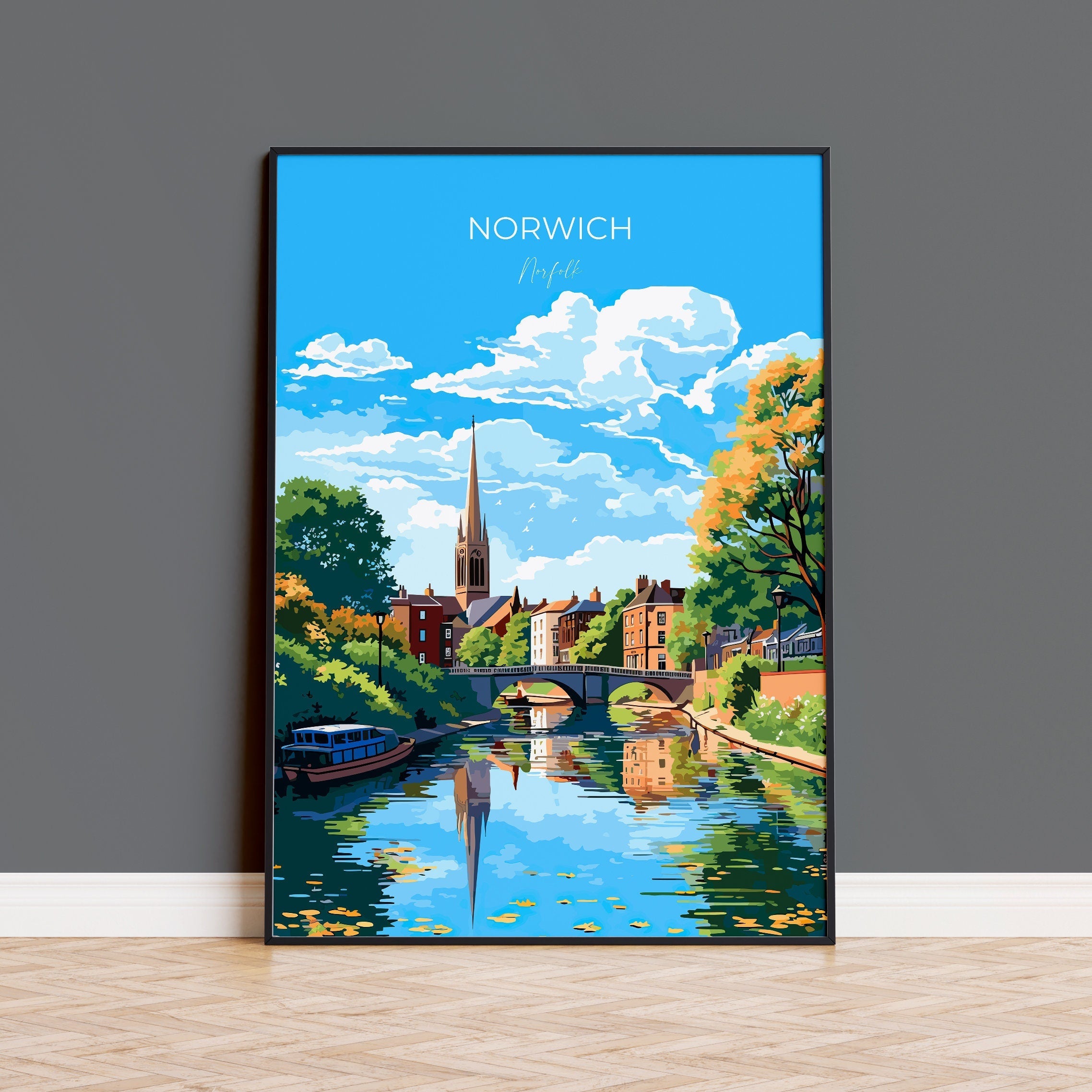 Norwich Travel Print, Travel Poster of Norwich, Norfolk, England, Norfolk Art, Norfolk Gift, Norwich Gift, Wall Art Print NQ Media Designs