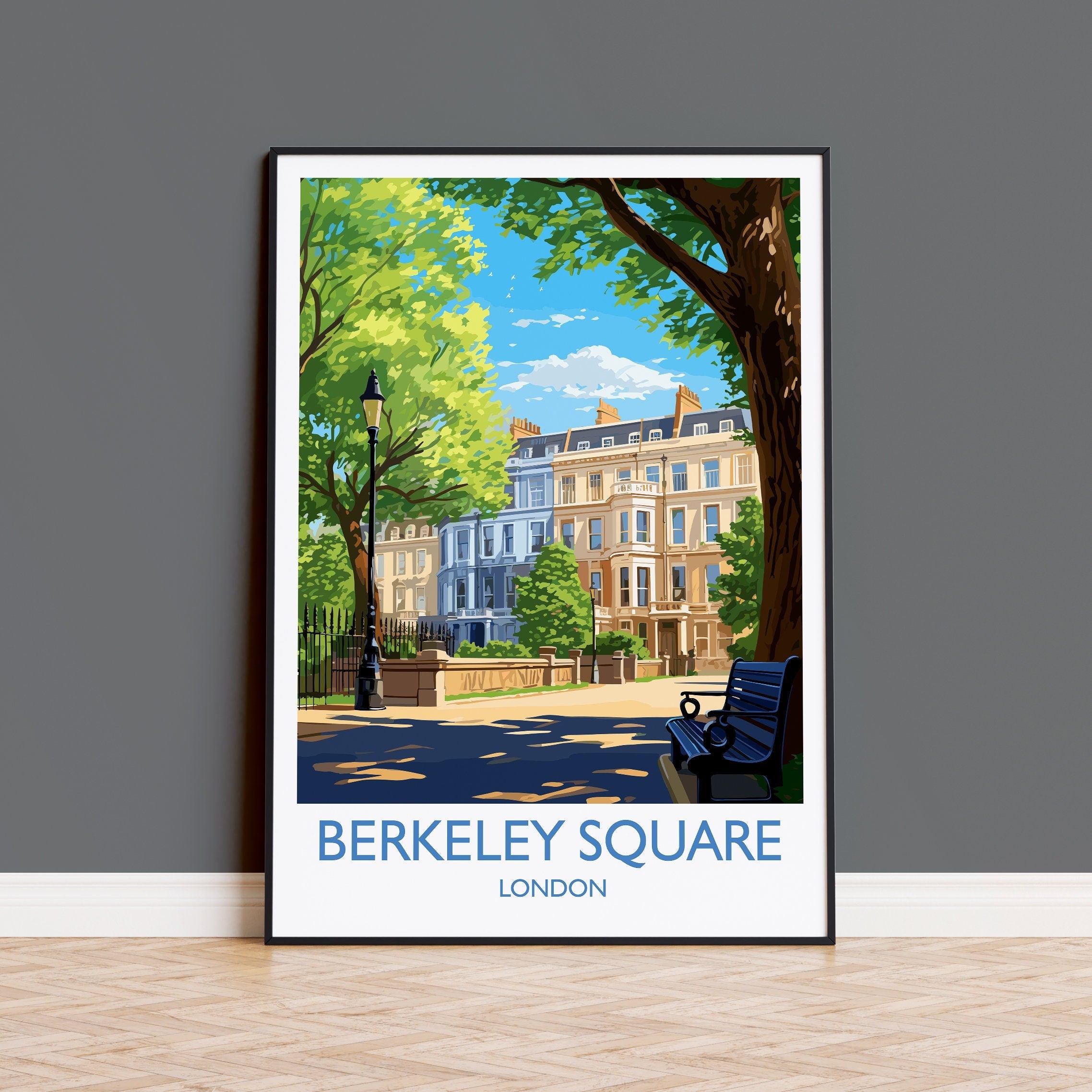 Berkeley Square Wall Art Travel Poster, Travel Print of Berkeley Square, London Poster, Berkeley Square Art Gift, London Art UK Travel Gift NQ Media Designs