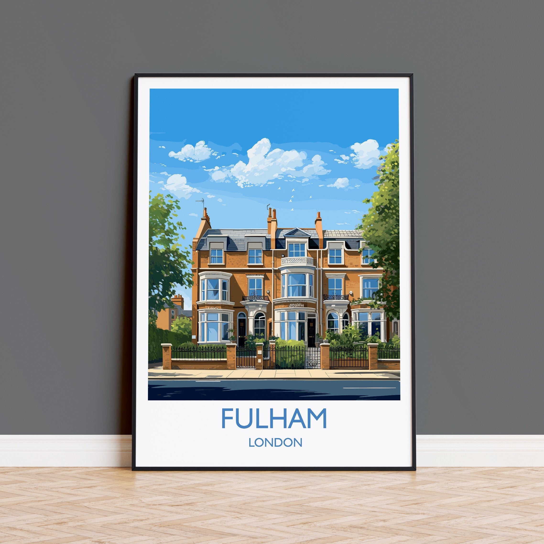 Fulham Travel Poster Wall Art, Travel Print of Fulham, London Poster, Fulham Art Gift, London Art UK Travel Gift NQ Media Designs