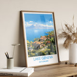 Lake Geneva Travel Print, Travel Poster of Lake Geneva ,Lake GenevaArt Print, Switzerland Wall Print, Geneva Gift,Lake Geneva Artwork NQ Media Designs