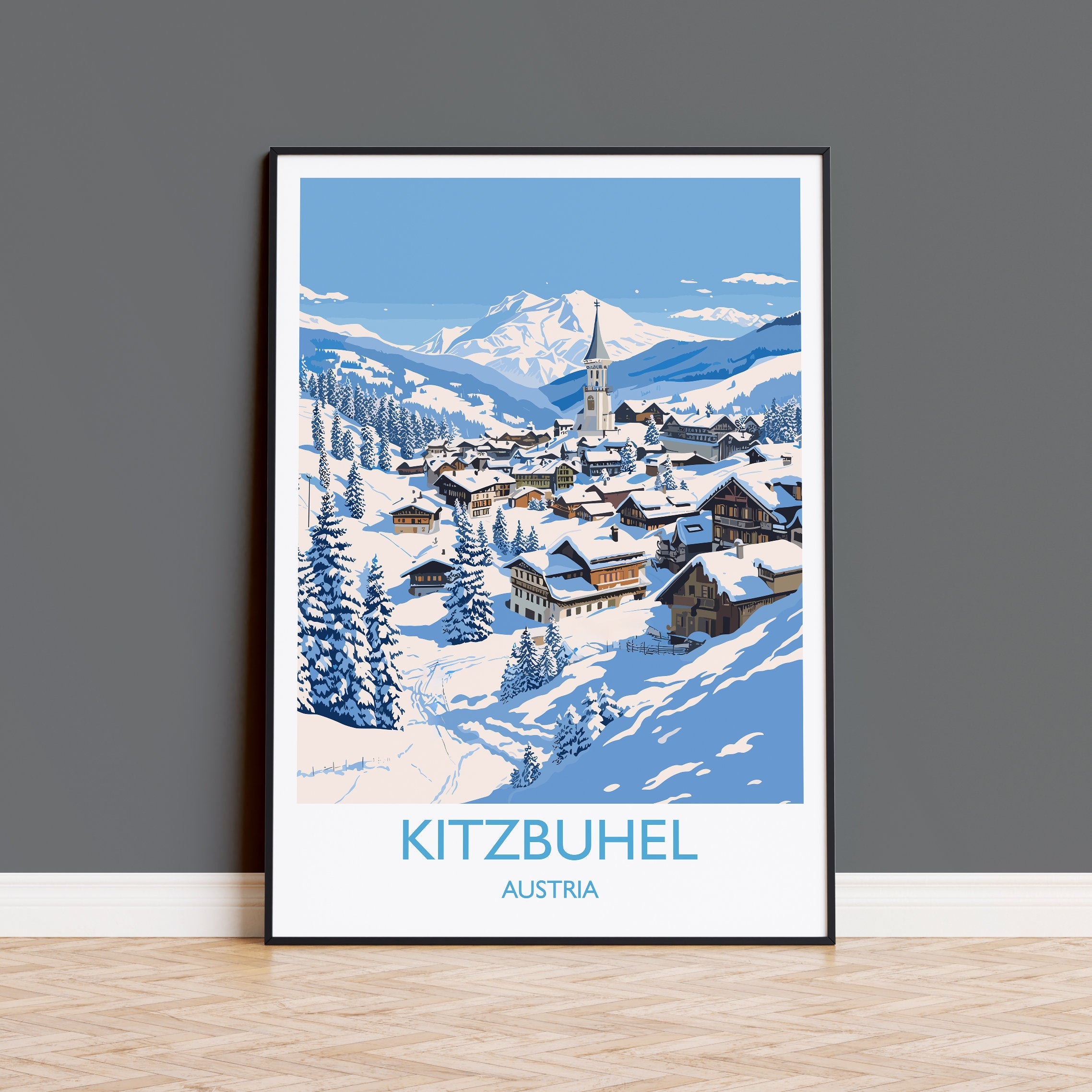 Kitzbuhel Wall Art Travel Poster, Travel Print of Kitzbuhel, Ski Poster, Kitzbuhel Art Gift, Austria Ski Art Travel Gift NQ Media Designs