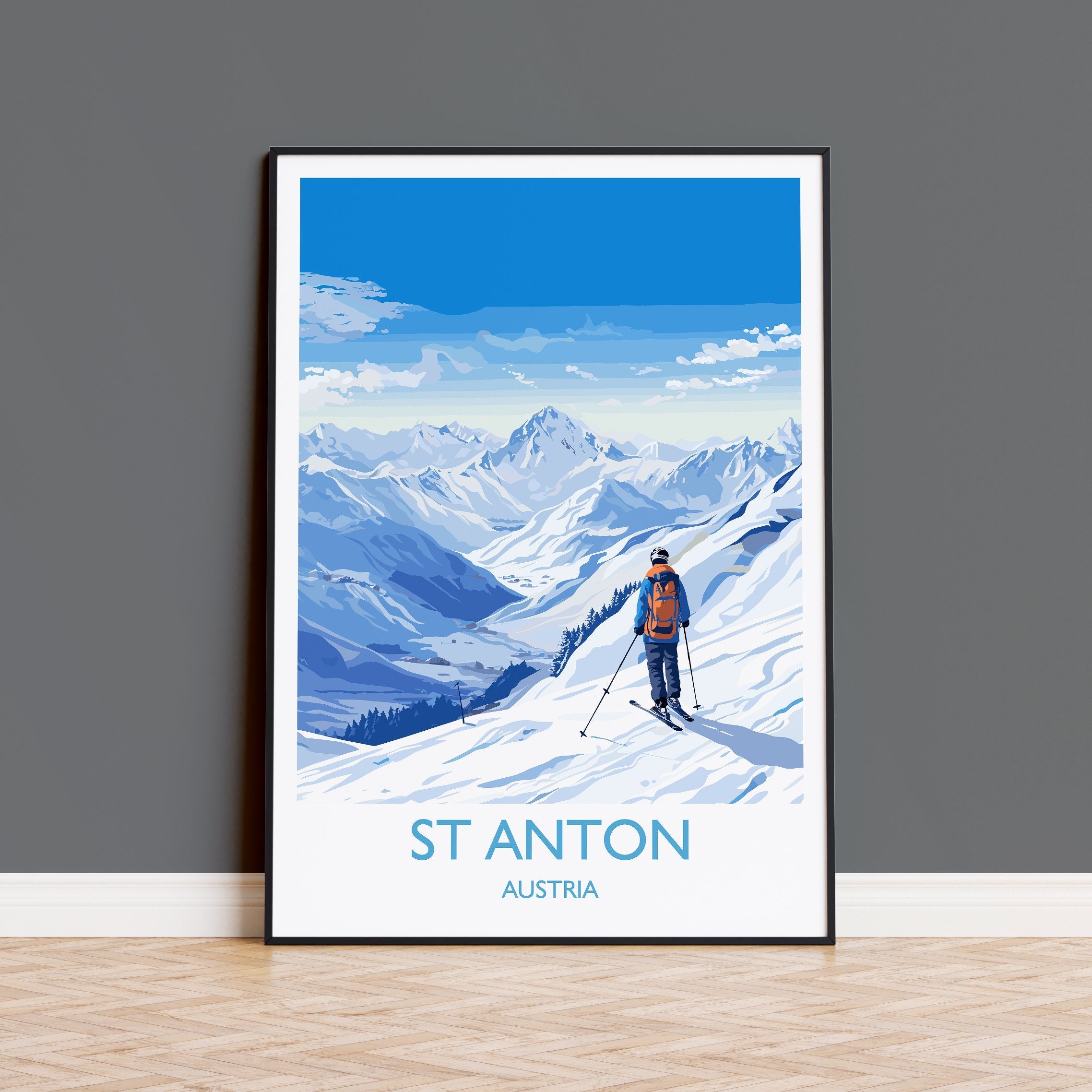 St Anton Wall Art Travel Poster, Travel Print of St Anton, Ski Poster, St Anton Art Gift, Austria Ski Art Travel Gift NQ Media Designs