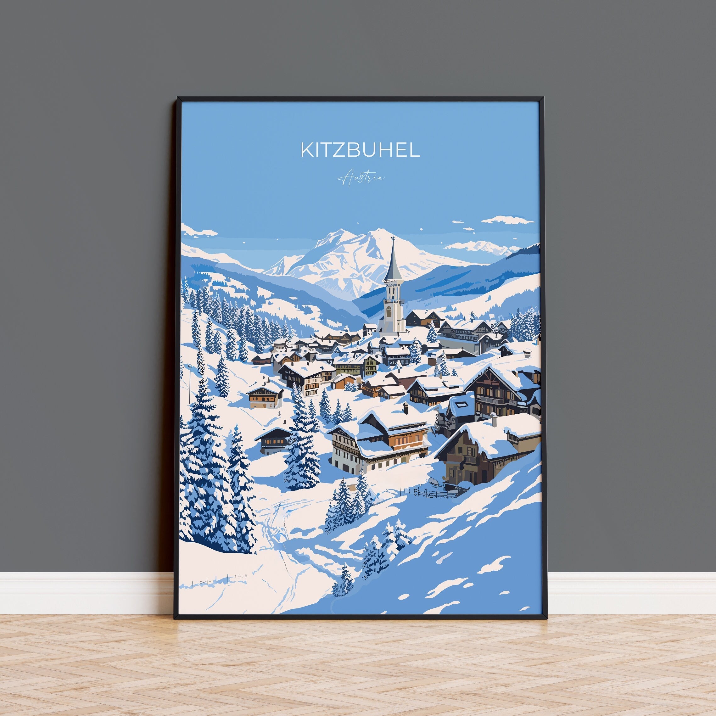 Kitzbuhel Wall Art Travel Print, Travel Poster of Kitzbuhel, Ski Poster, Kitzbuhel Art Gift, Austria Ski Art Travel Gift NQ Media Designs