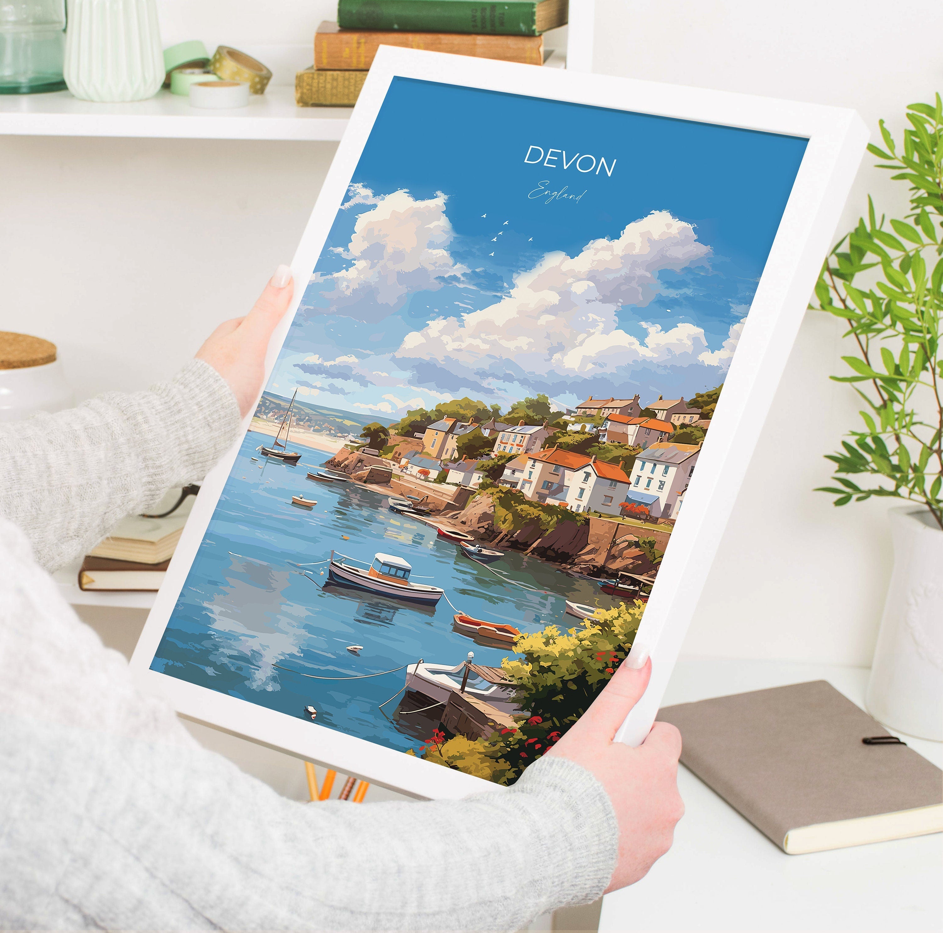 Devon Travel Poster, Devon Travel Print, England, Devon Art Gift, Devon Coastline Wall Art Print NQ Media Designs