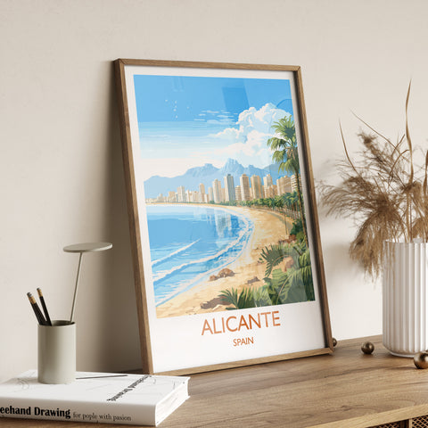 Alicante Travel Print Wall Art, Travel Poster of Alicante, Spain, Alicante Art Gift, Spanish Coast Art
