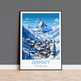 Zermatt Wall Art Travel Poster, Travel Print of Zermatt, Ski Poster, Zermatt Art Gift, Austria Ski Art Travel Lovers Gift NQ Media Designs